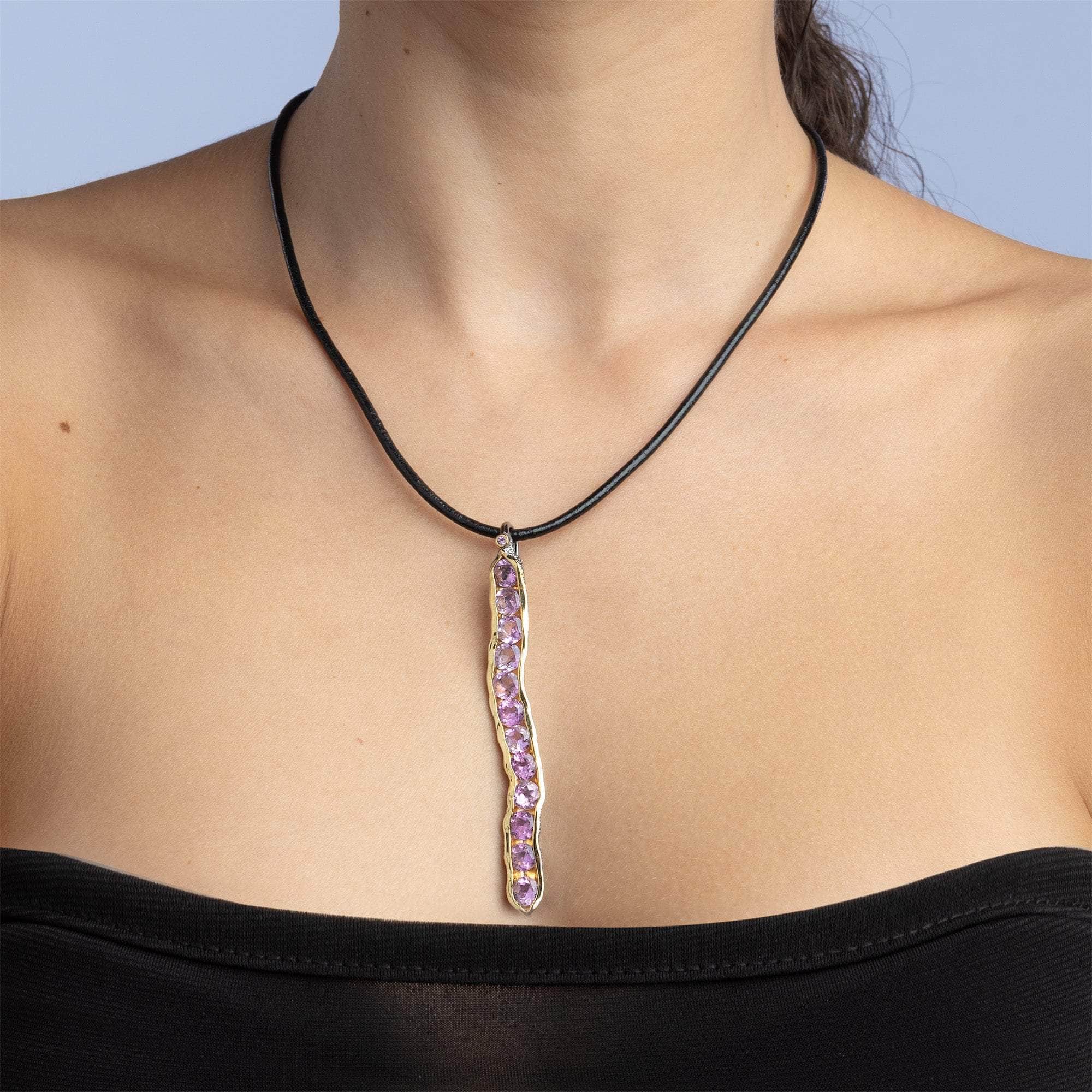 Yusn Sterling Silver Designer Pendant with Natural Round-cut Amethyst