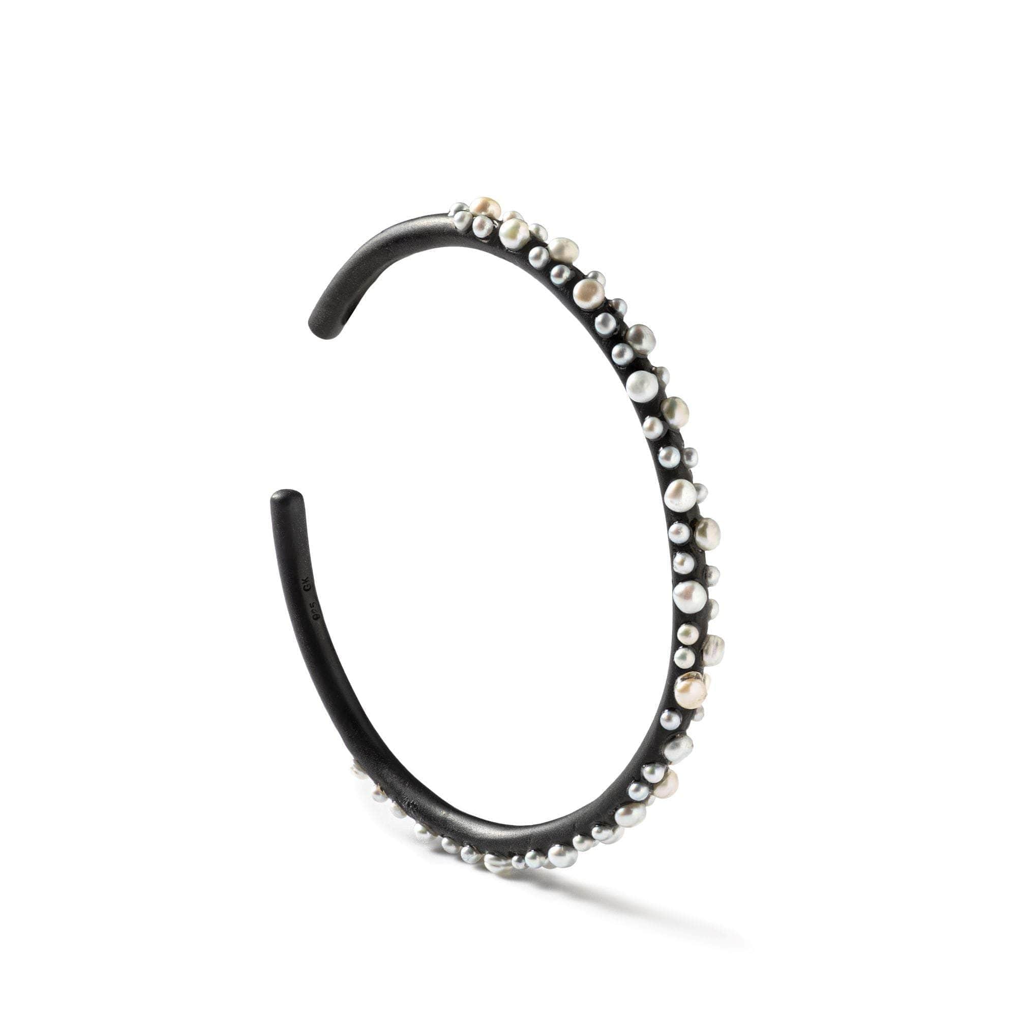 Vele Iconic High Contrast 925 Silver Bangle with Cultured Micro Pearls (Black Anthracite)