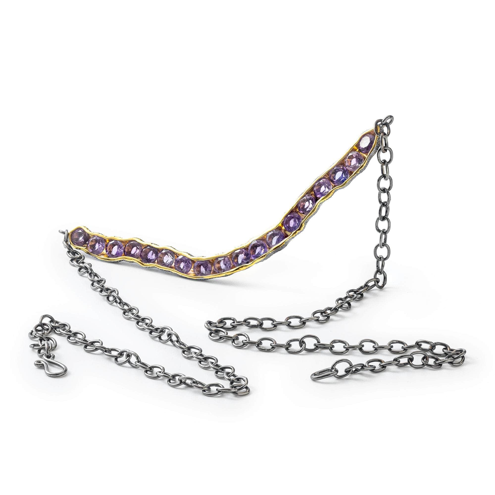 Rigzee Modern Design Sterling Silver Necklace with Natural Round-cut Amethyst
