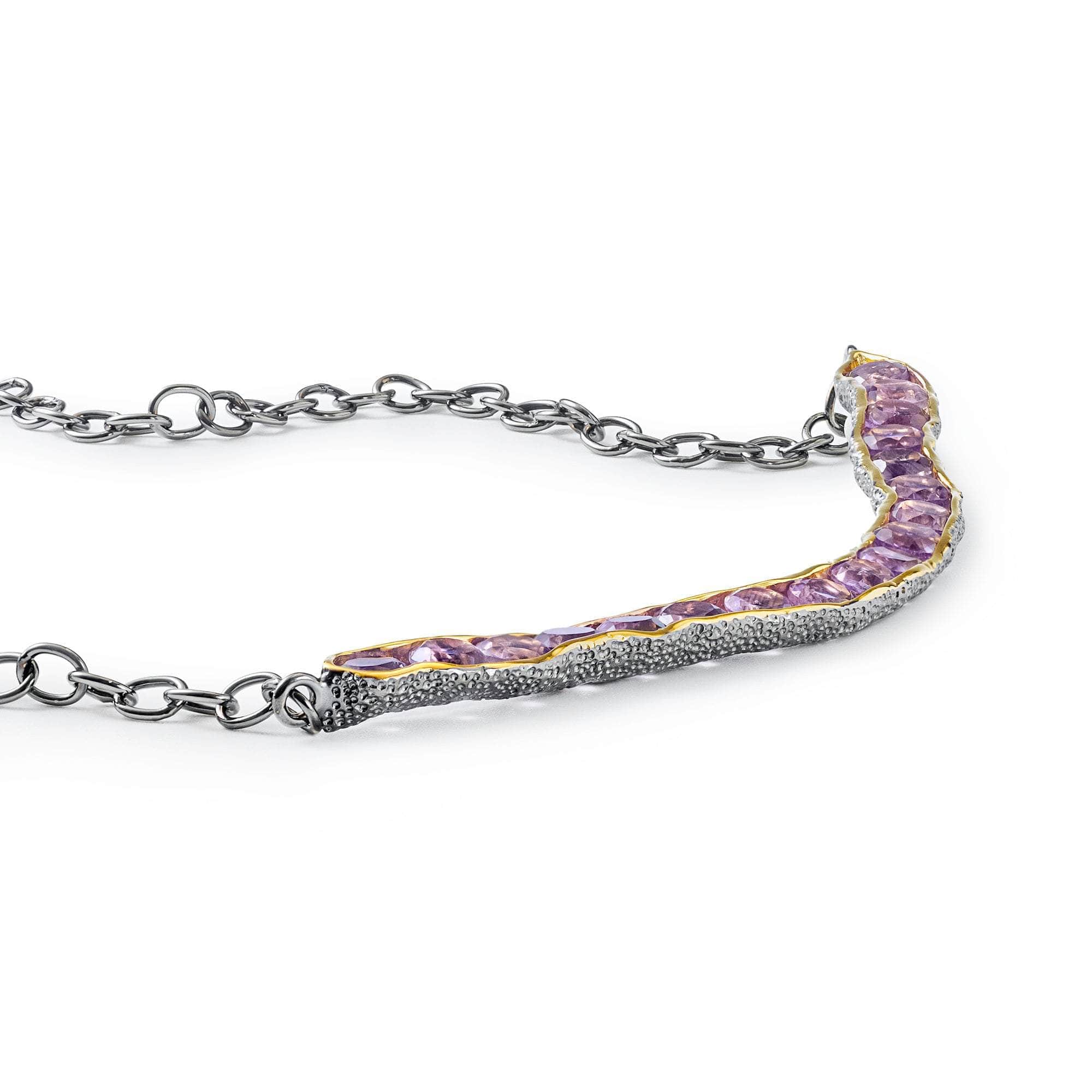 Rigzee Modern Design Sterling Silver Necklace with Natural Round-cut Amethyst