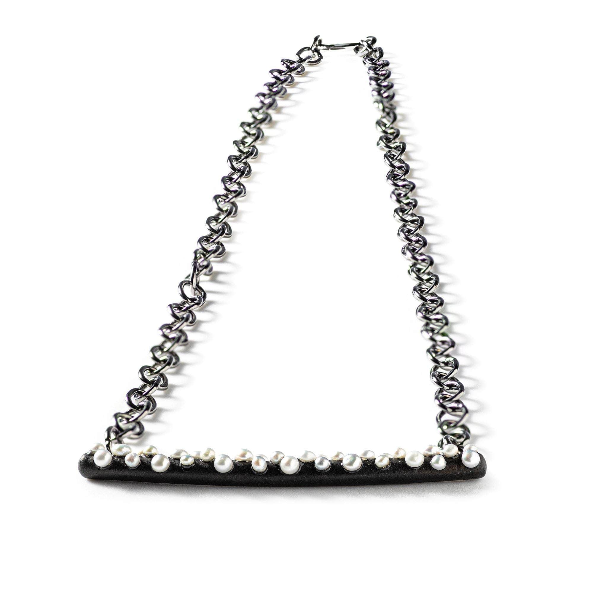 Oinos 925 Silver Modern Handcrafted Necklace with Cultured White and Gray Micro Pearls