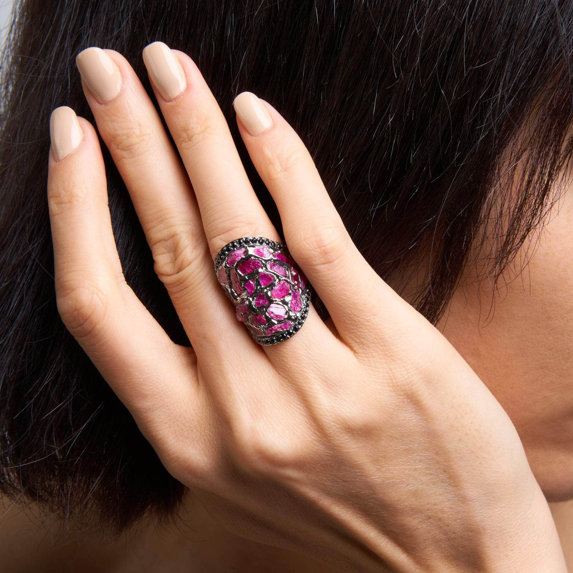 Kya Rough Ruby and Black Spinel Ring GERMAN KABIRSKI