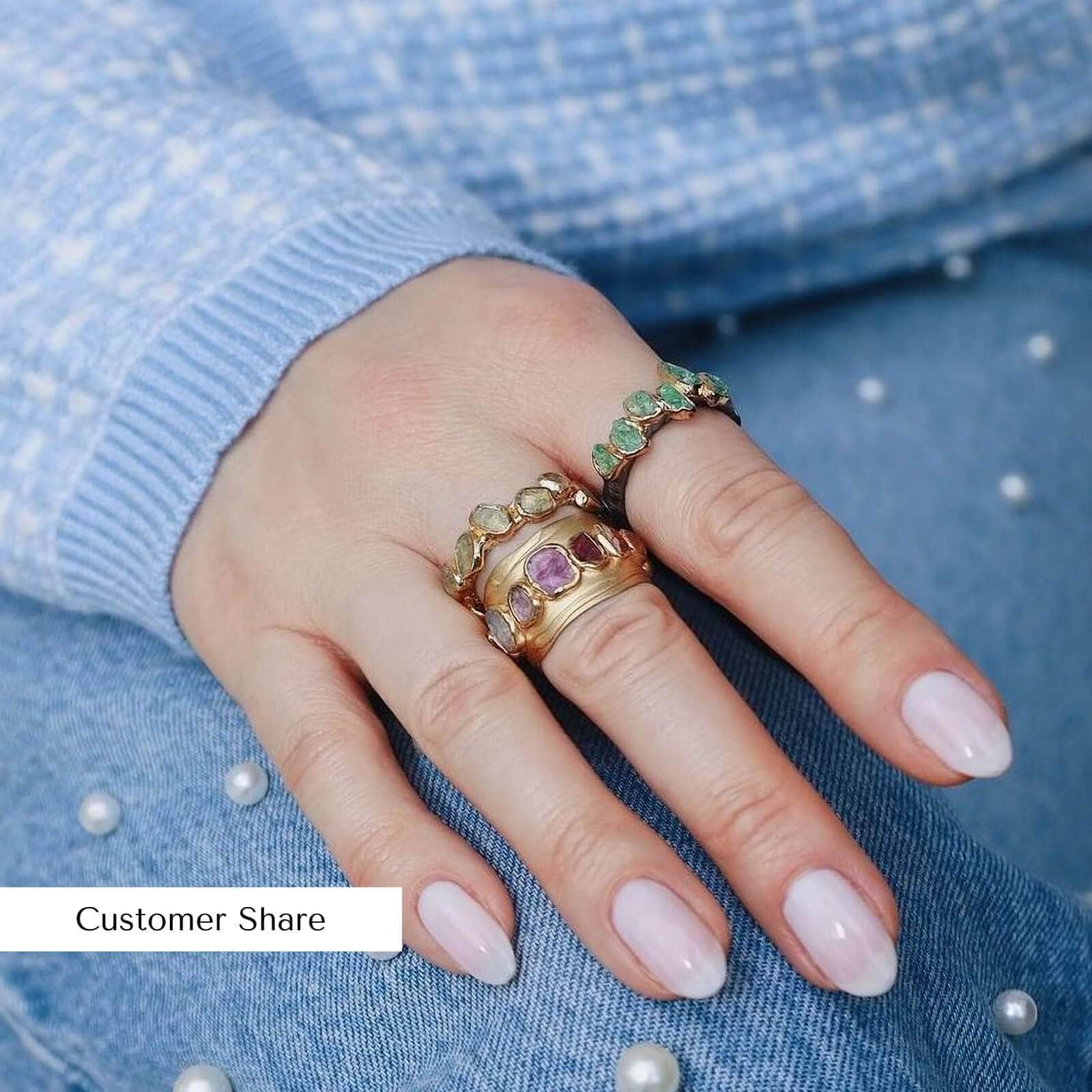 Lamie Handmade 18K Gold-Plated 925 Sterling Silver Ring with Natural Raw Sapphire & Chrysoberyl