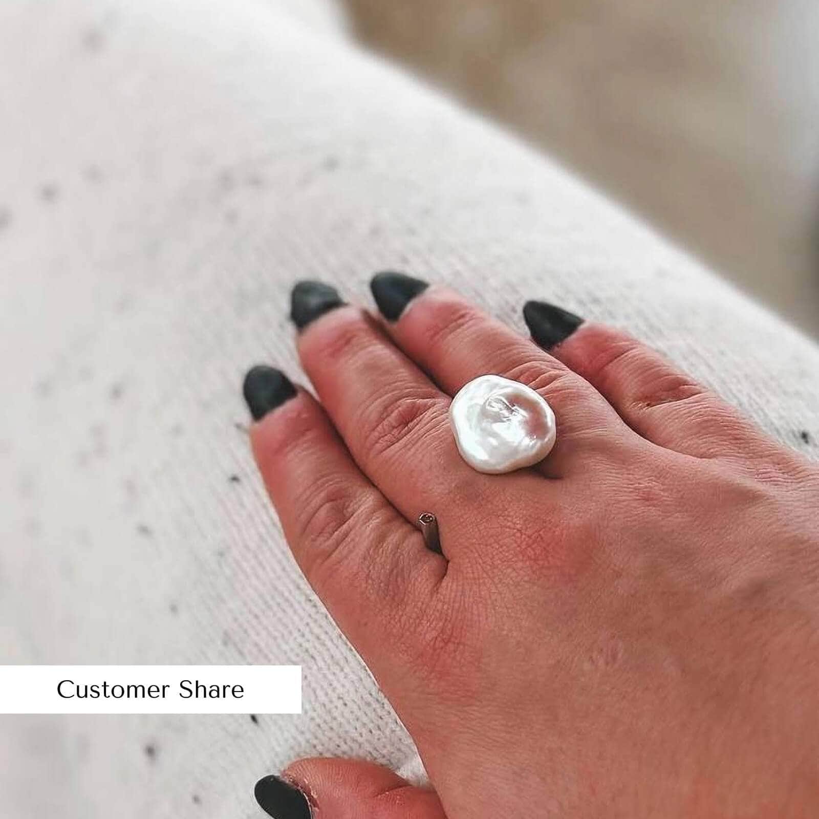 Laurel Handmade Open Band Silver Ring with Baroque Pearl & Rhodolite