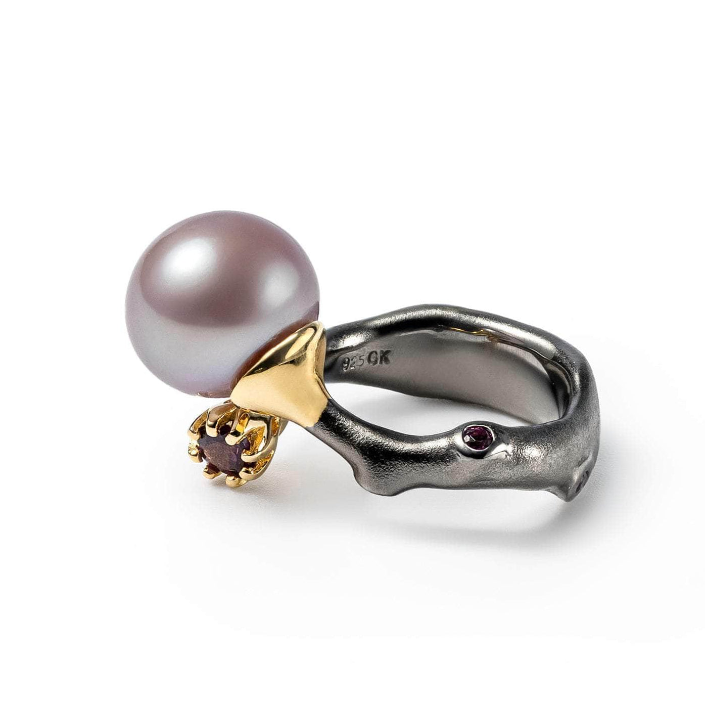 Linnie Purple Pearl and Rhodolite Ring (Black Rhodium and Gold 18K) GERMAN KABIRSKI