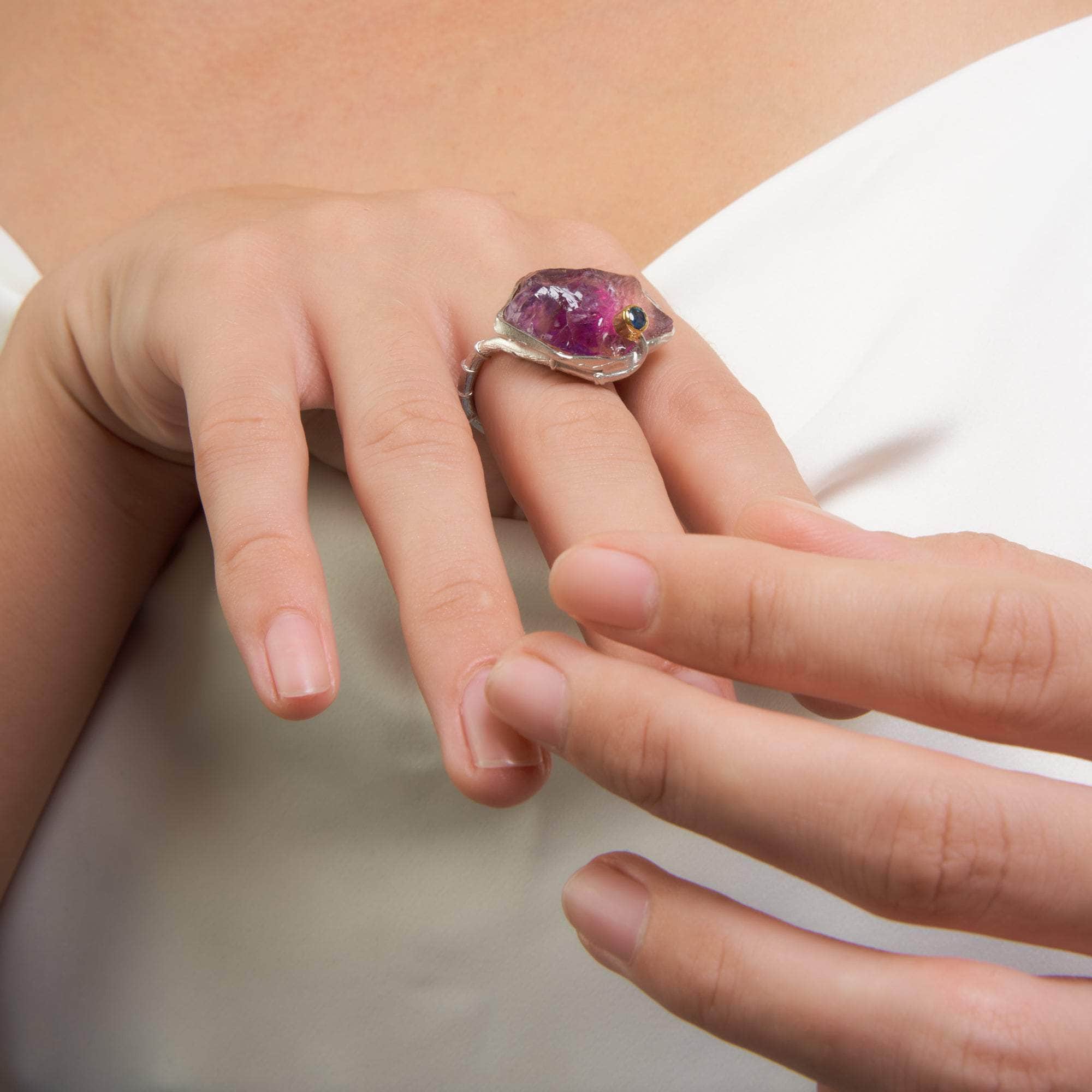 Lipso Rough Amethyst and Blue Sapphire Ring GERMAN KABIRSKI