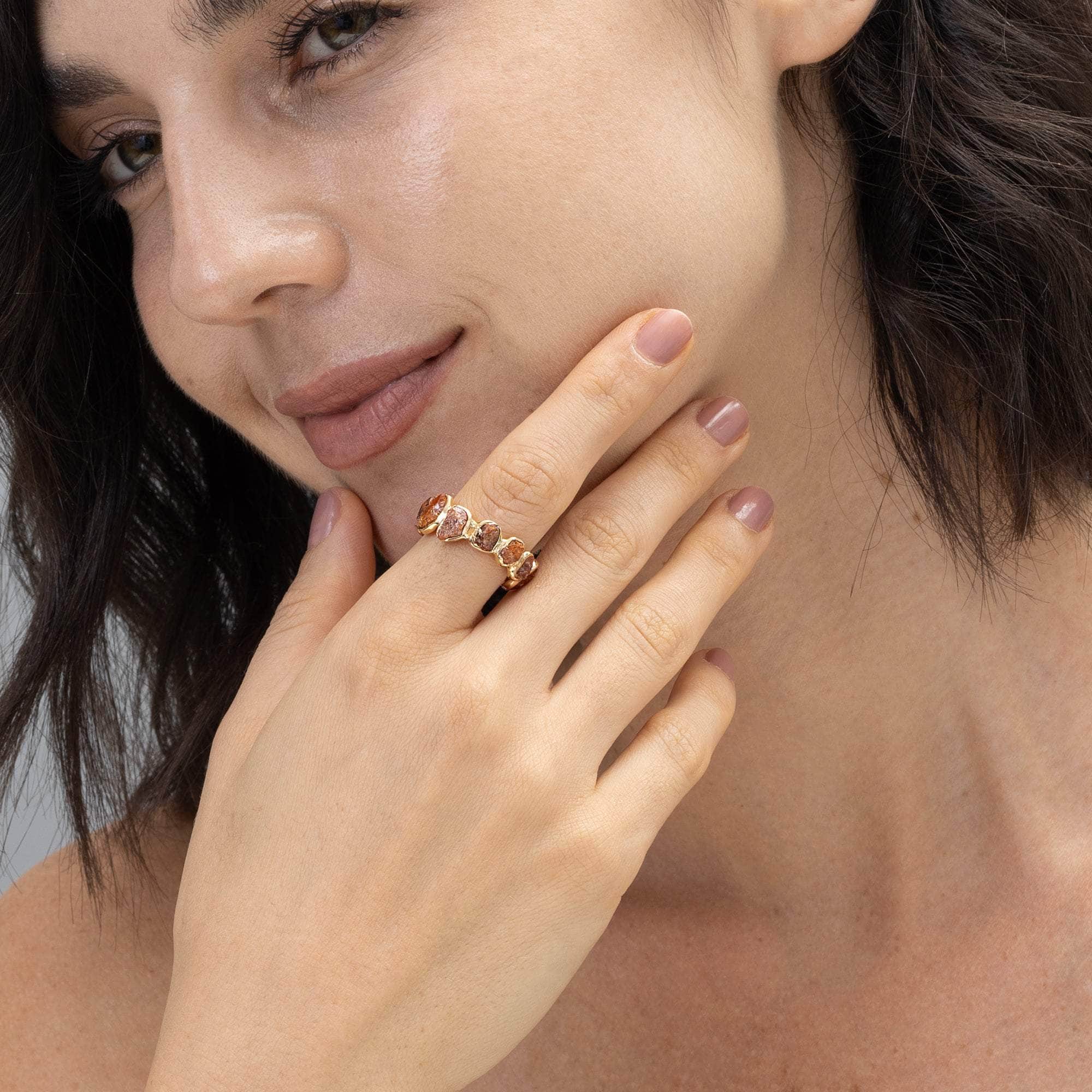 Livia Handmade Designer Ring with Raw Spessartine Garnet in 18K Gold-Plated Sterling Silver