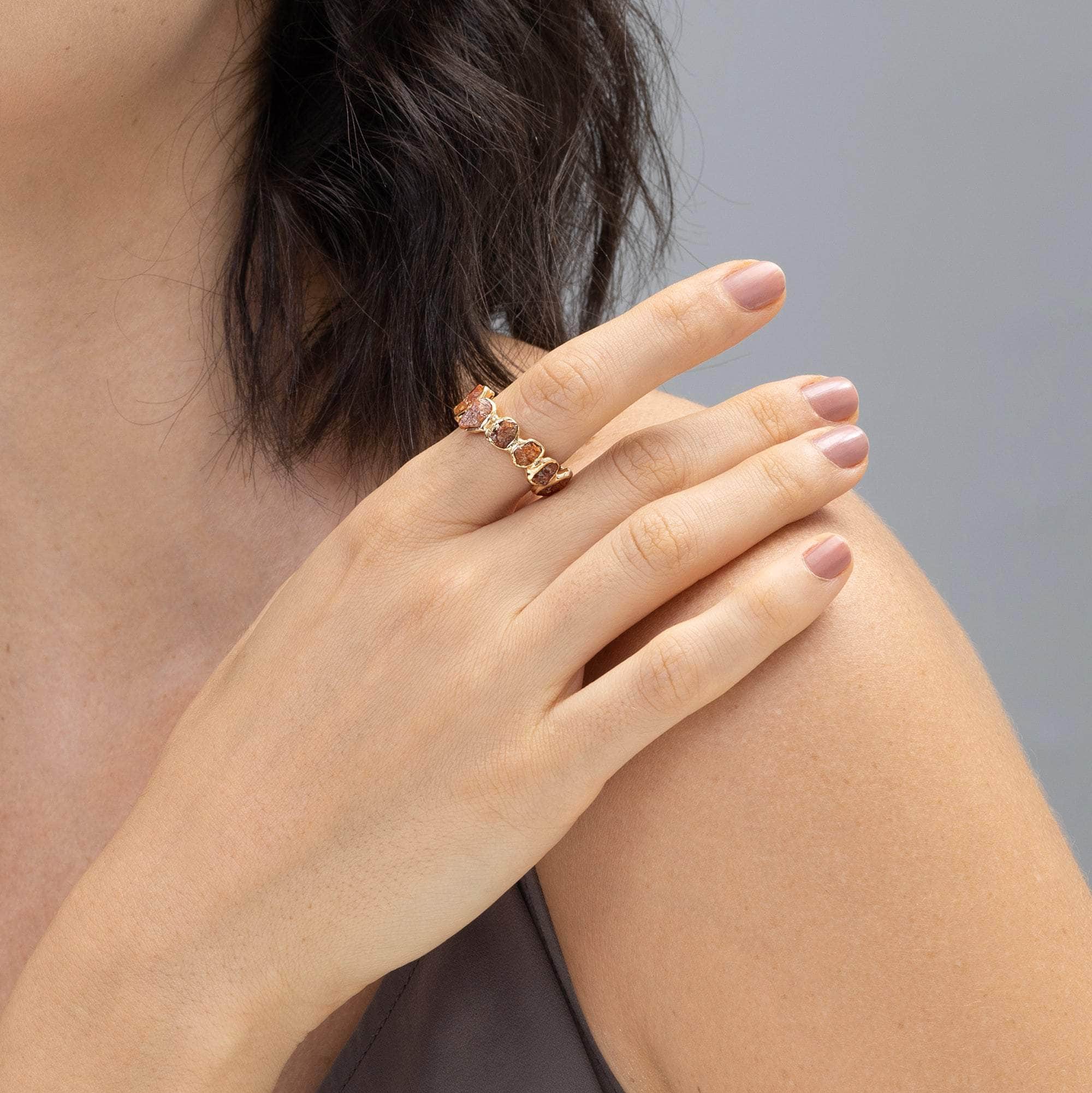 Livia Handmade Designer Ring with Raw Spessartine Garnet in 18K Gold-Plated Sterling Silver