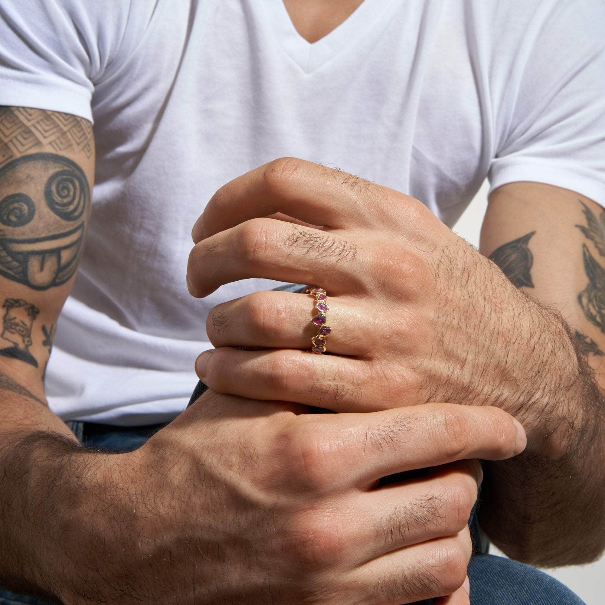 Livia Iconic Raw Ruby Silver Ring With Minimalist Design and 18K Gold Plating