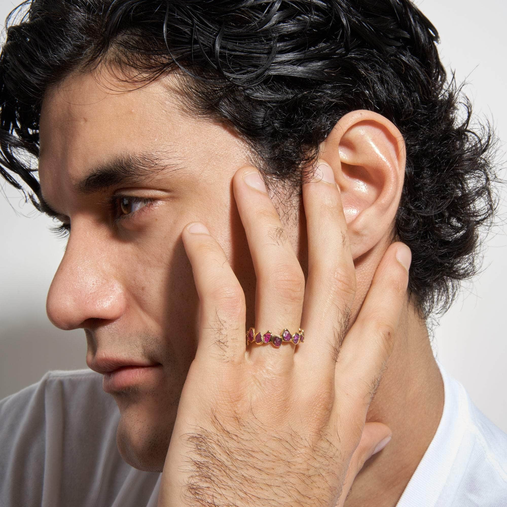 Livia Iconic Raw Ruby Silver Ring With Minimalist Design and 18K Gold Plating