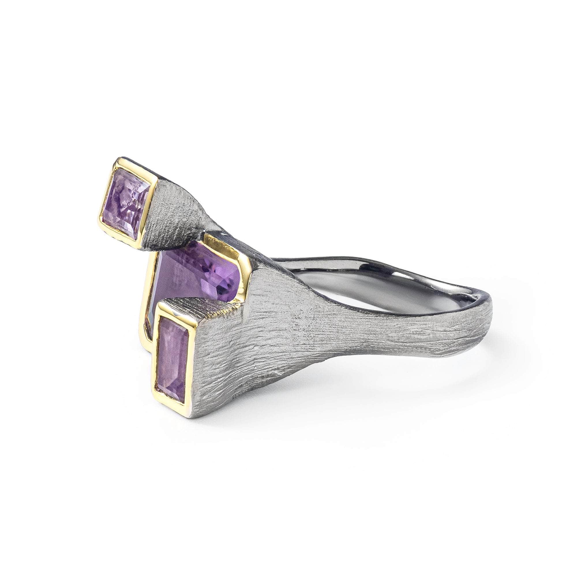 Lono Sterling Silver Sculptural Designer Ring with Octagon-cut Amethyst
