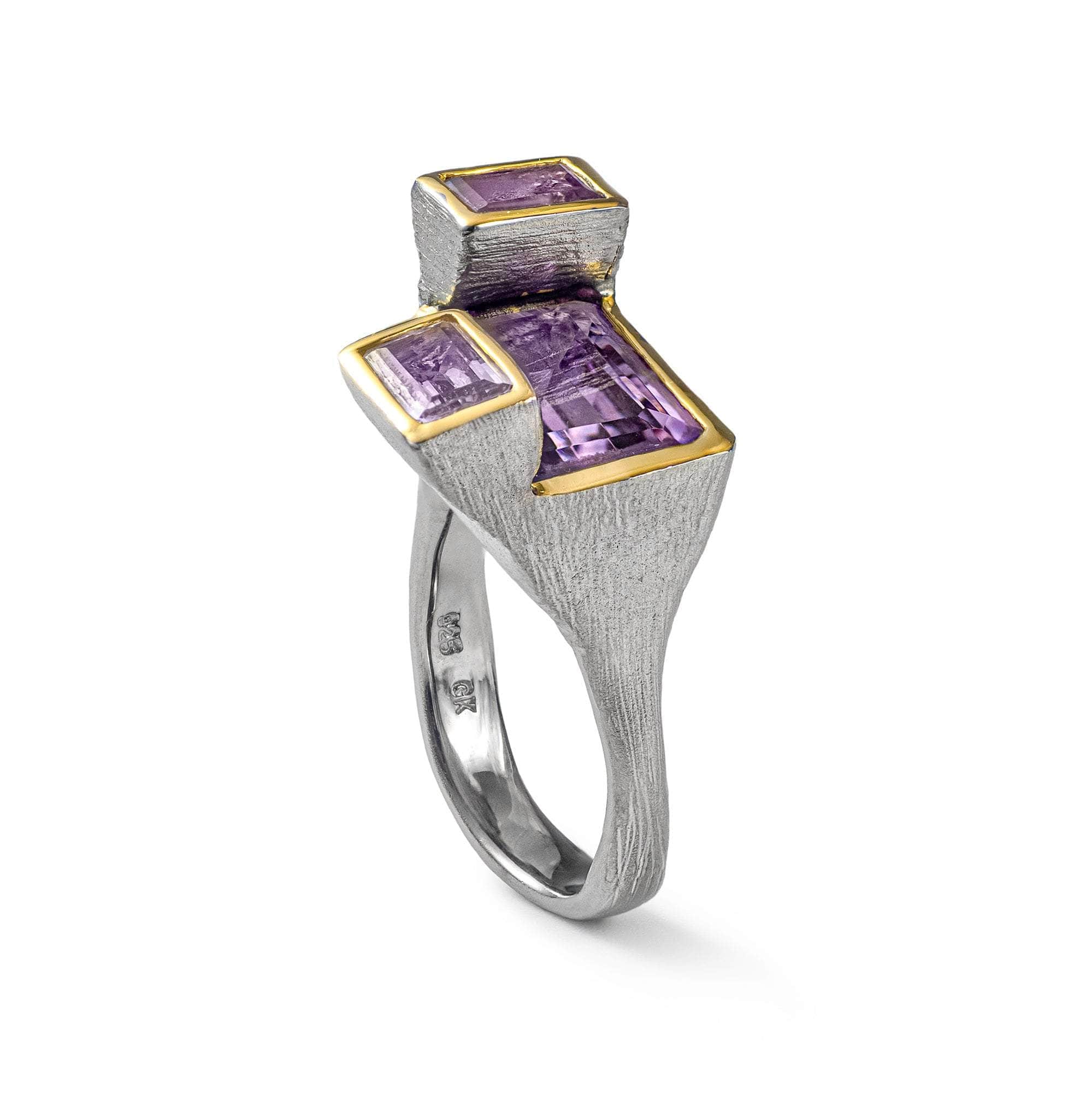 Lono Sterling Silver Sculptural Designer Ring with Octagon-cut Amethyst