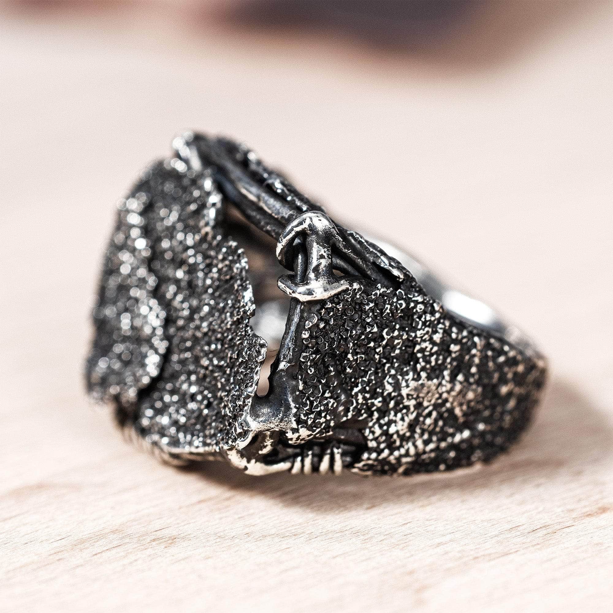 Loom Oxidized 925 Men's Silver Ring with Raw Grained Texture