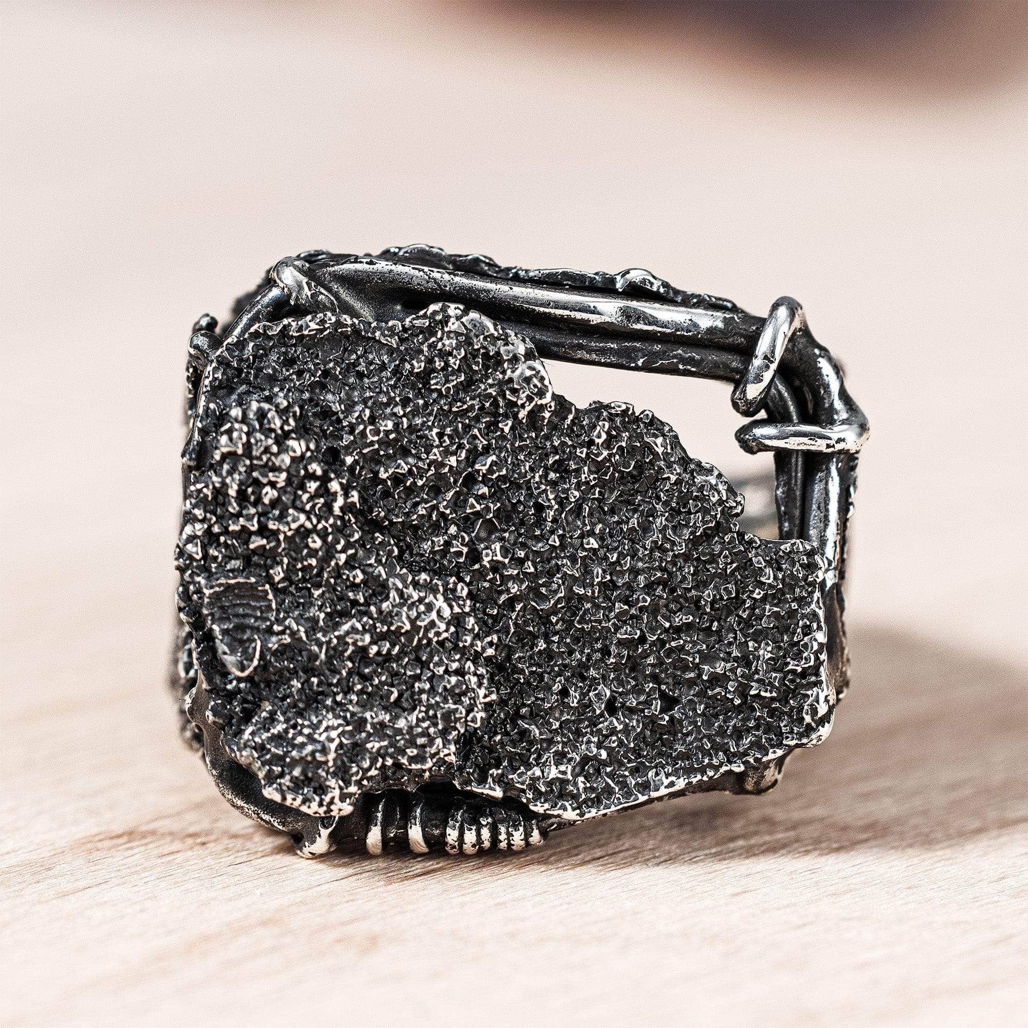 Loom Oxidized 925 Men's Silver Ring with Raw Grained Texture