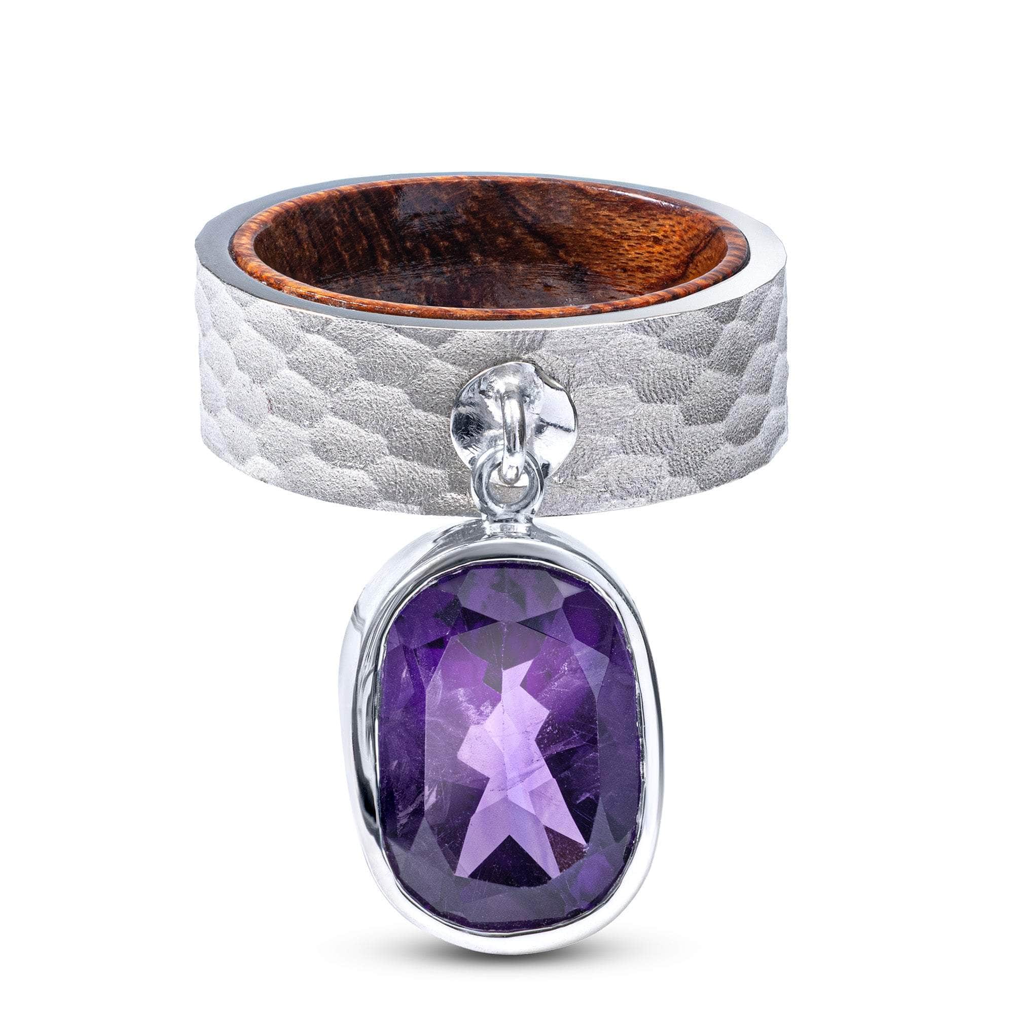 Lorelei Handmade 925 Silver & Rosewood Ring with Octagon-Cut Amethyst