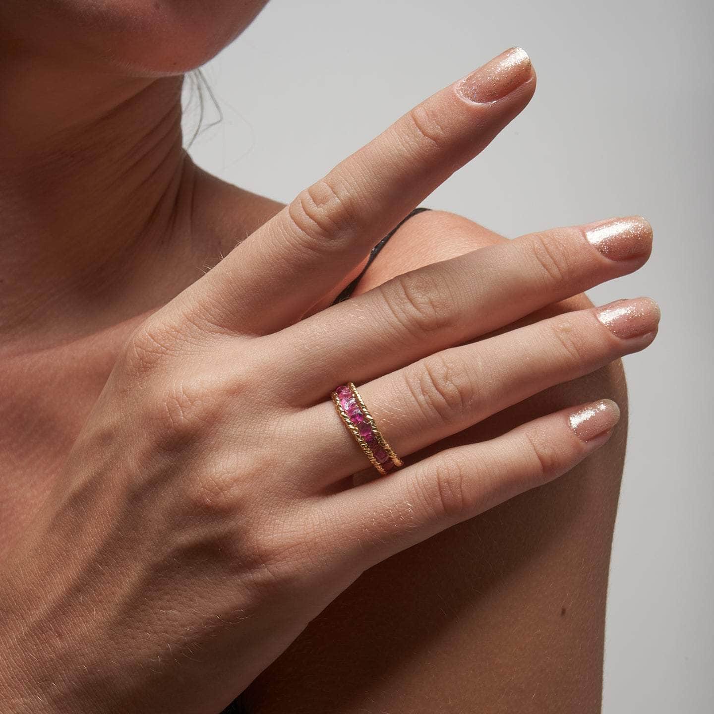 Lovina Minimalist Design Raw Natural Ruby Ring in 925 Sterling Silver (18K Gold-Plated)