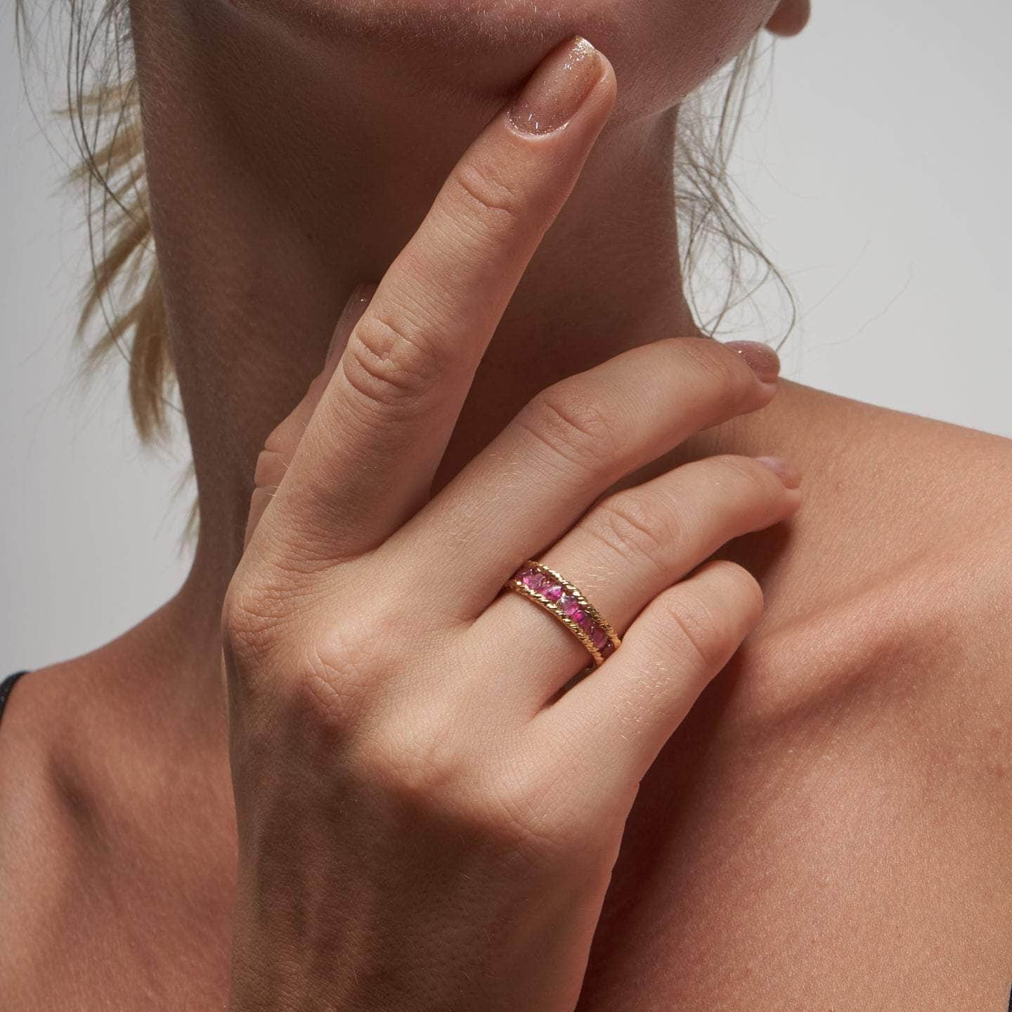 Lovina Minimalist Design Raw Natural Ruby Ring in 925 Sterling Silver (18K Gold-Plated)