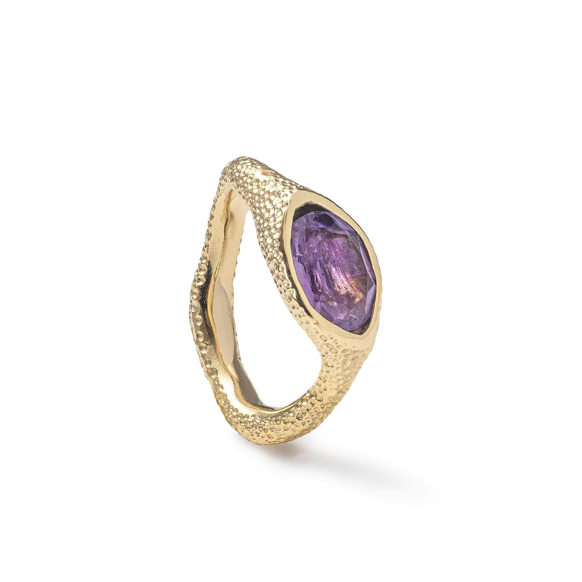 Marque Modern Design Natural Amethyst Ring in 925 Sterling Silver (18K Gold-Plated)