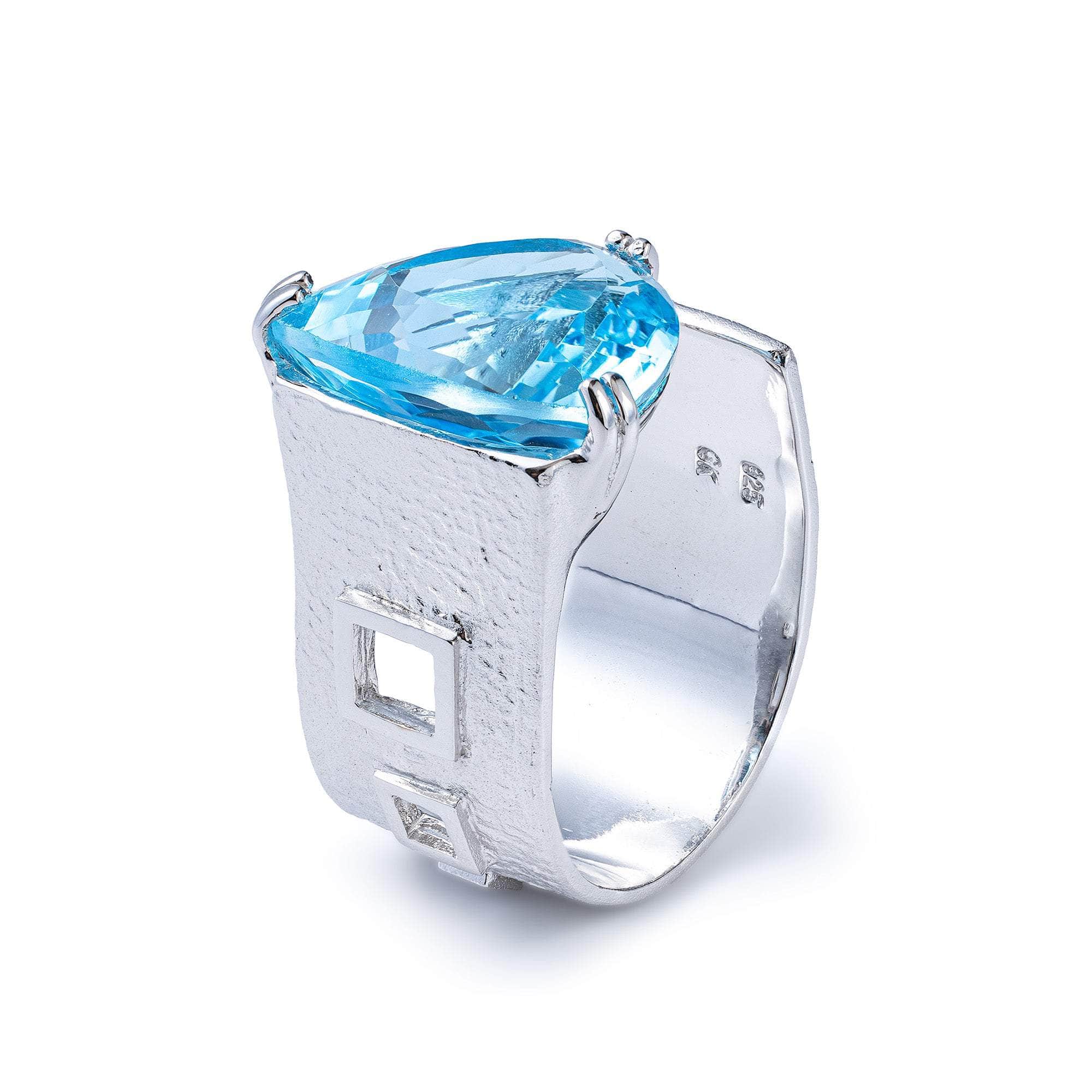 Mistral Sterling Silver Open Ring with Natural Trillion-cut Blue Topaz