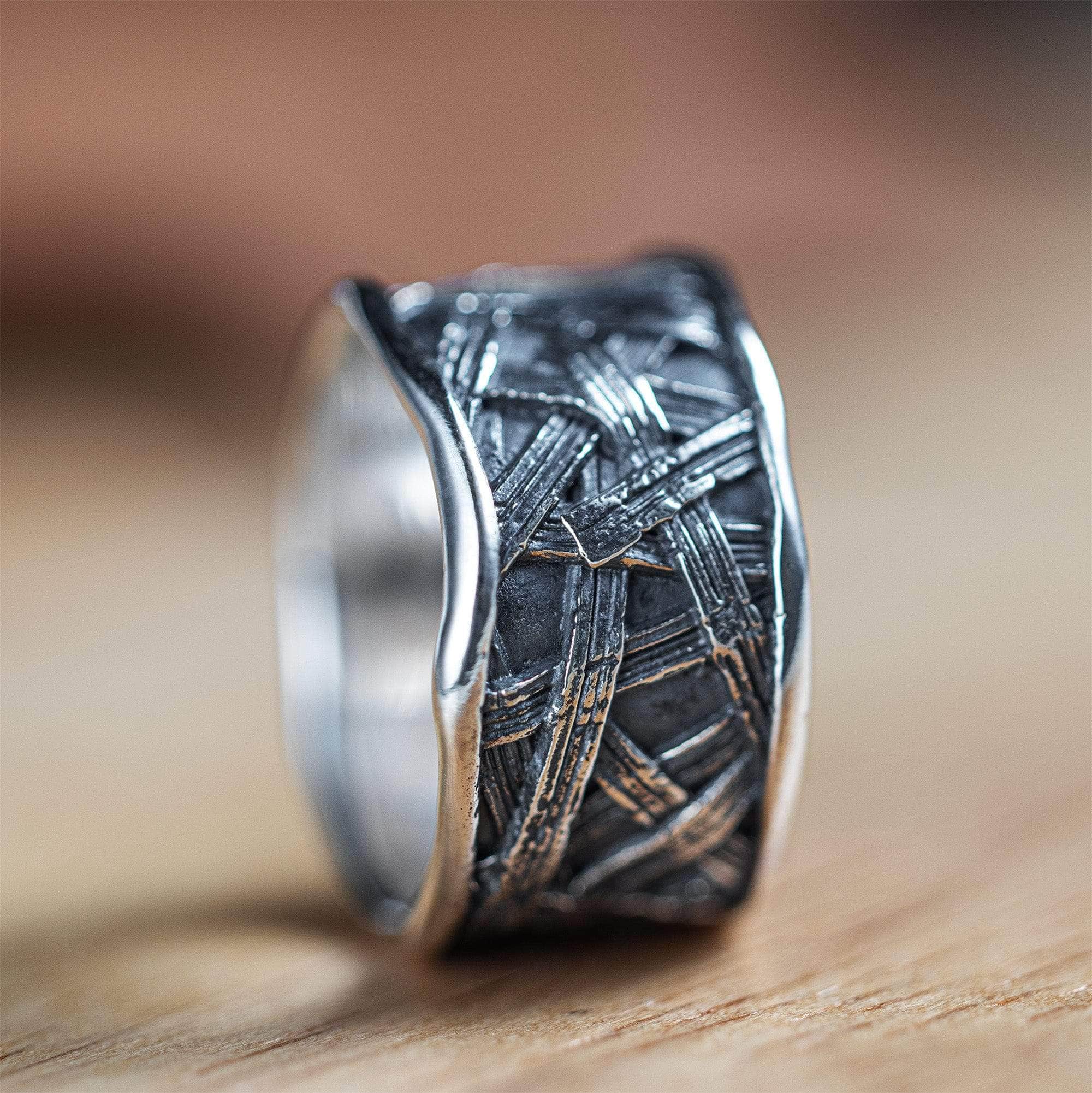 Molten Artisan Silver Ring with Etched Tribal Texture