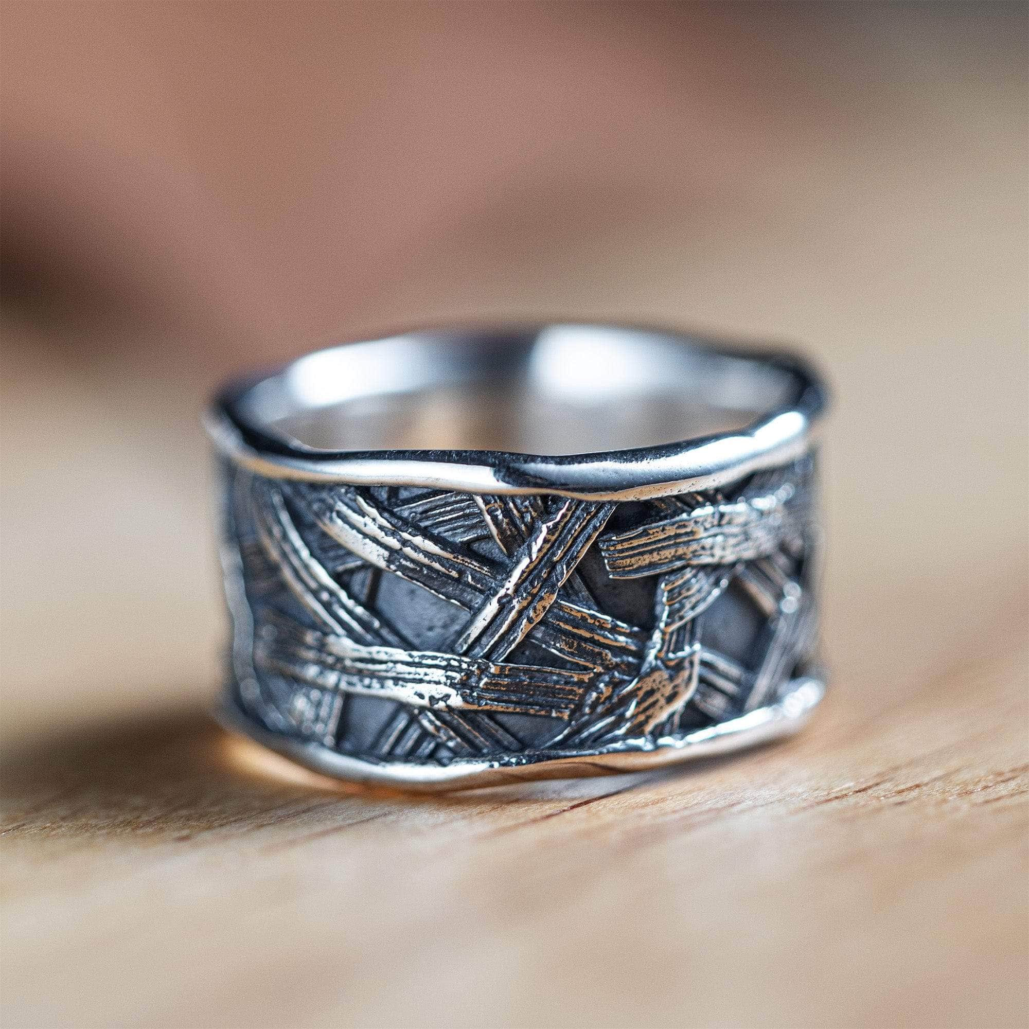 Molten Artisan Silver Ring with Etched Tribal Texture