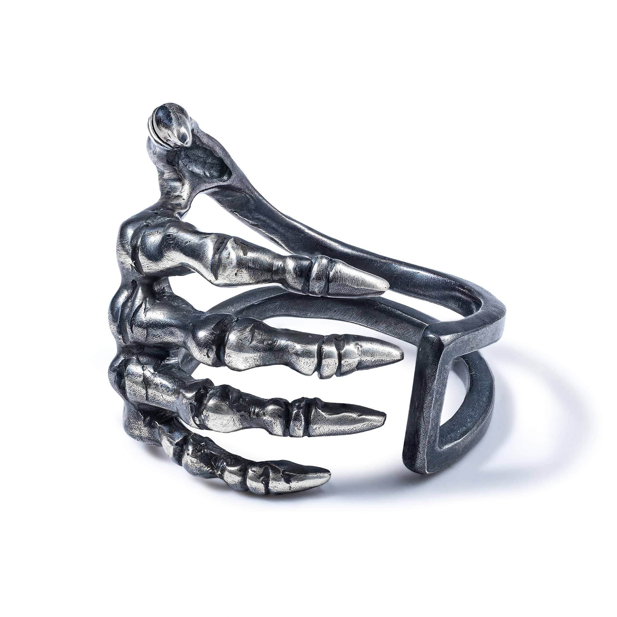 Mortalis Unisex Oxidized Silver Ring Inspired by a Skeletal Hand Grip