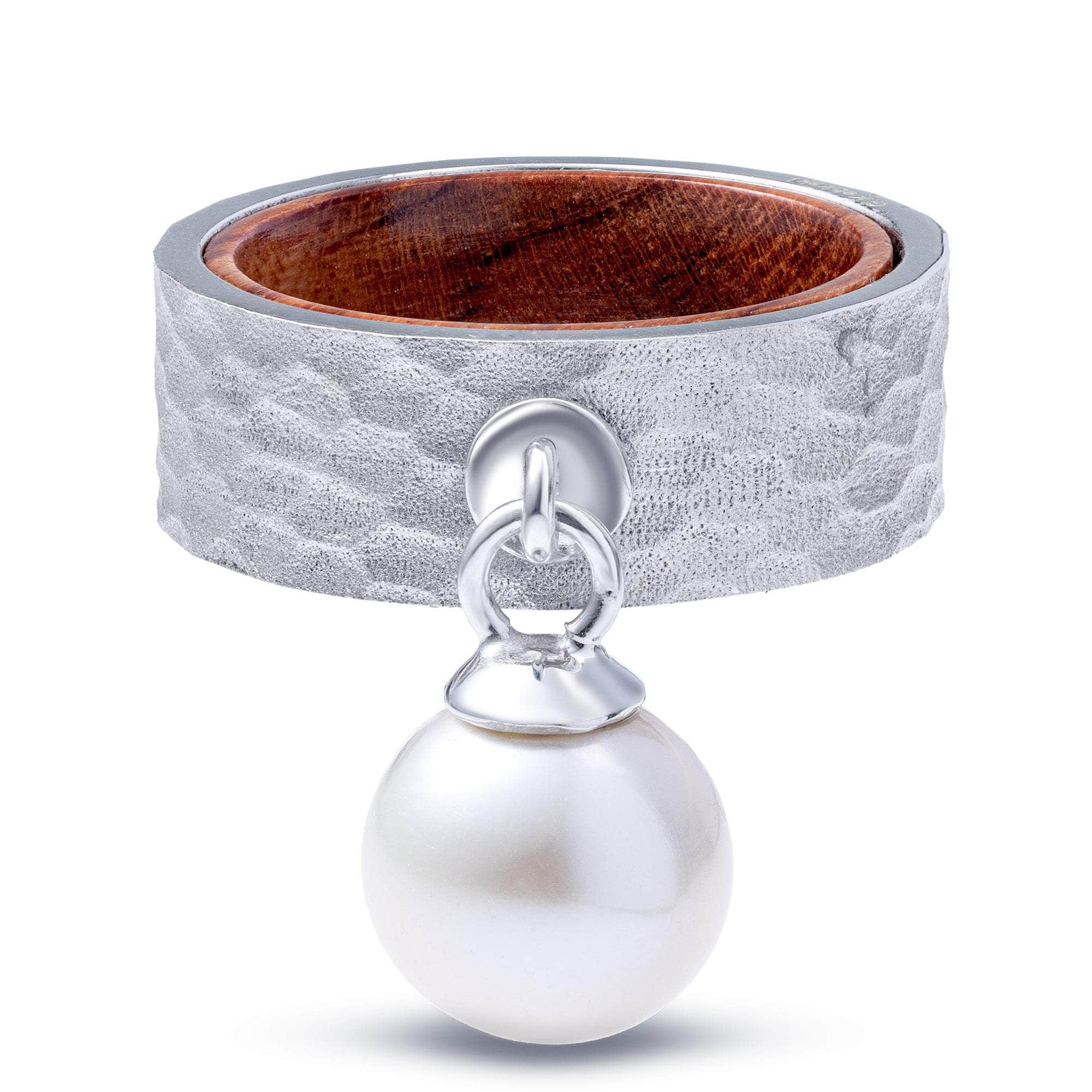 Naia Textured Silver & Rosewood Ring with Suspended Freshwater Pearl