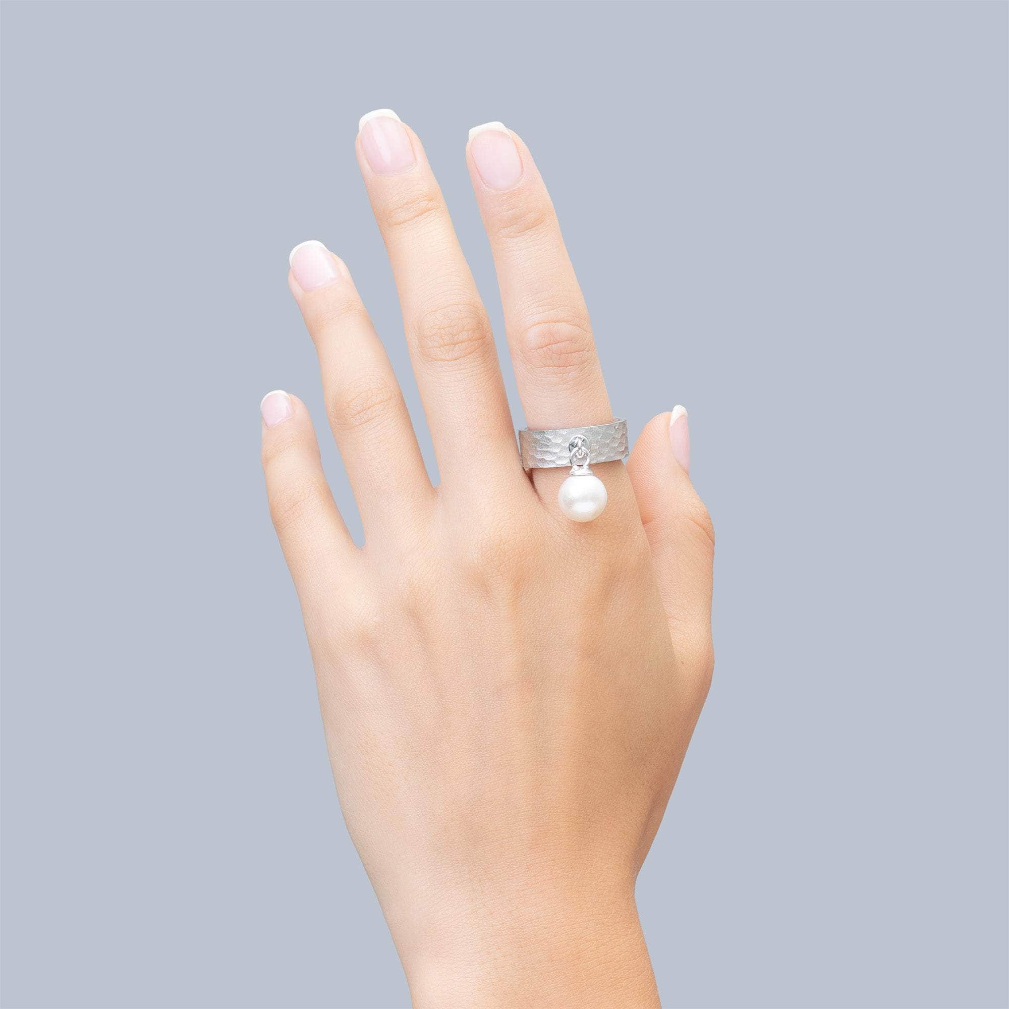 Naia Textured Silver & Rosewood Ring with Suspended Freshwater Pearl