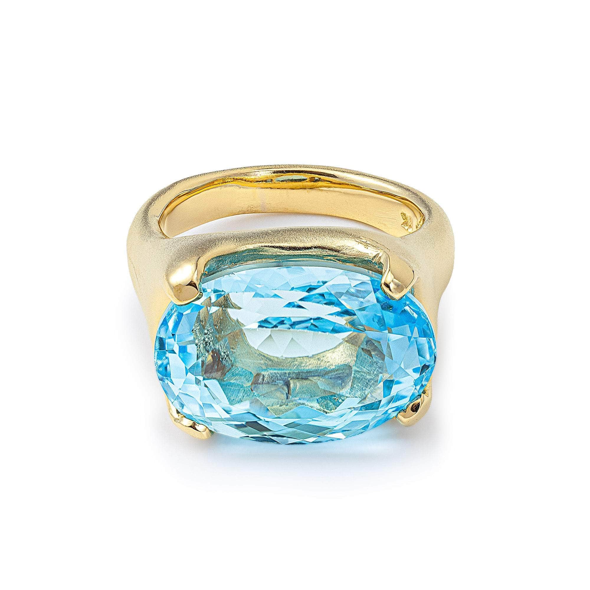 Nerine 18K Gold-plated 925 Silver Unisex Ring with Natural Oval-cut Blue Topaz