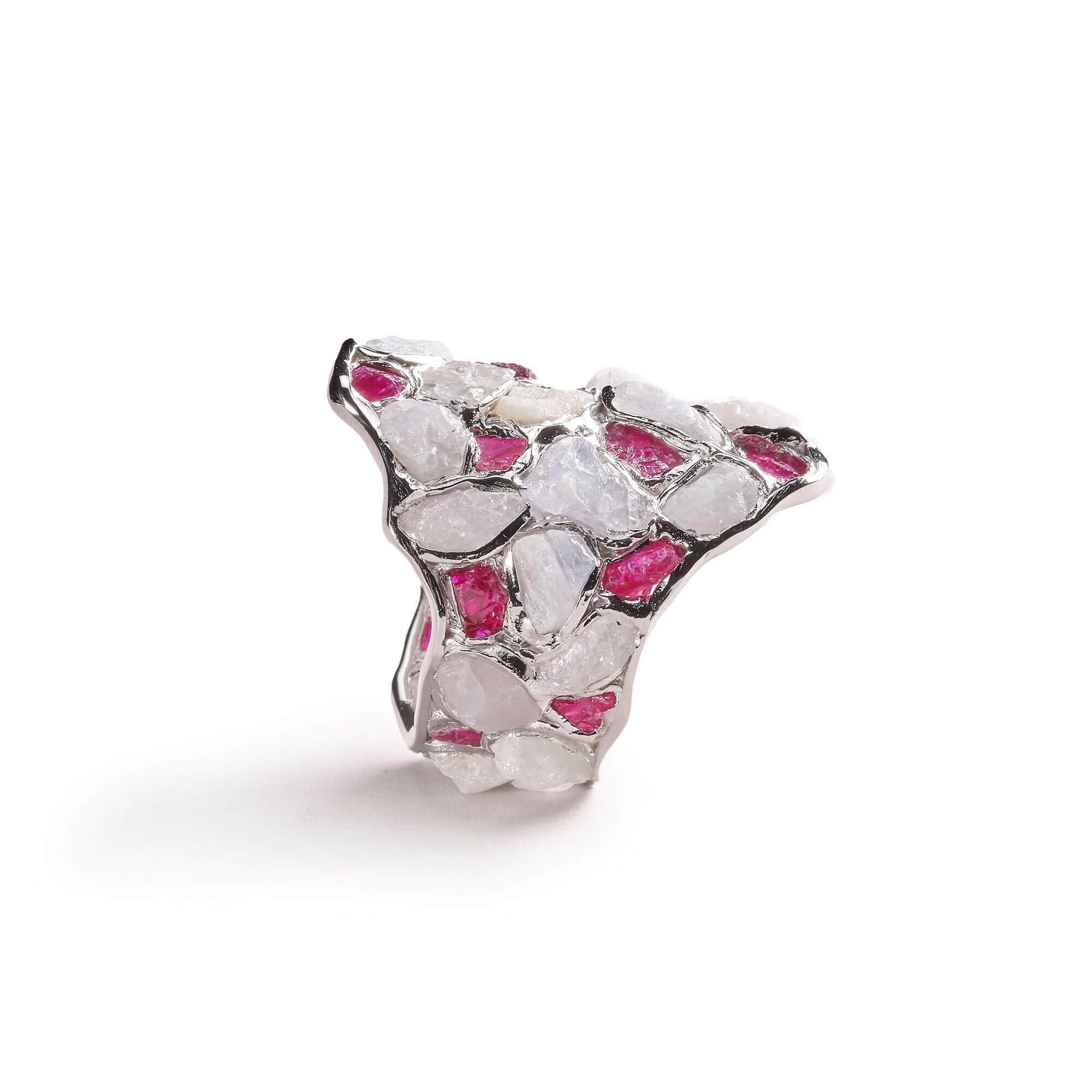 Nerissa White Sapphire Ruby Ring (White Rhodium)