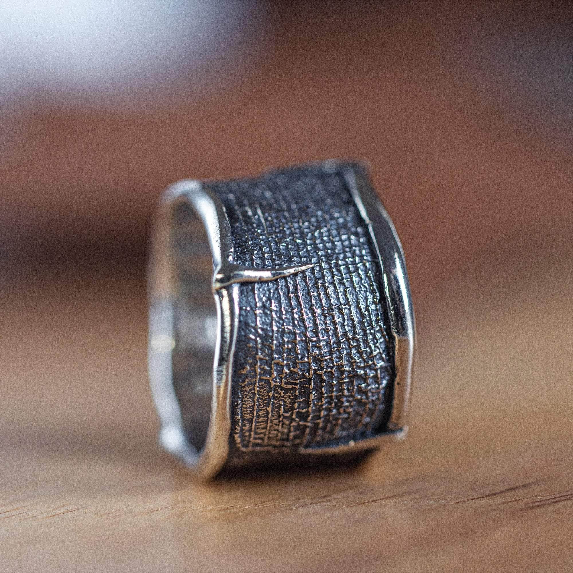 Nether Oxidized Sterling Silver Band with Textile Pattern