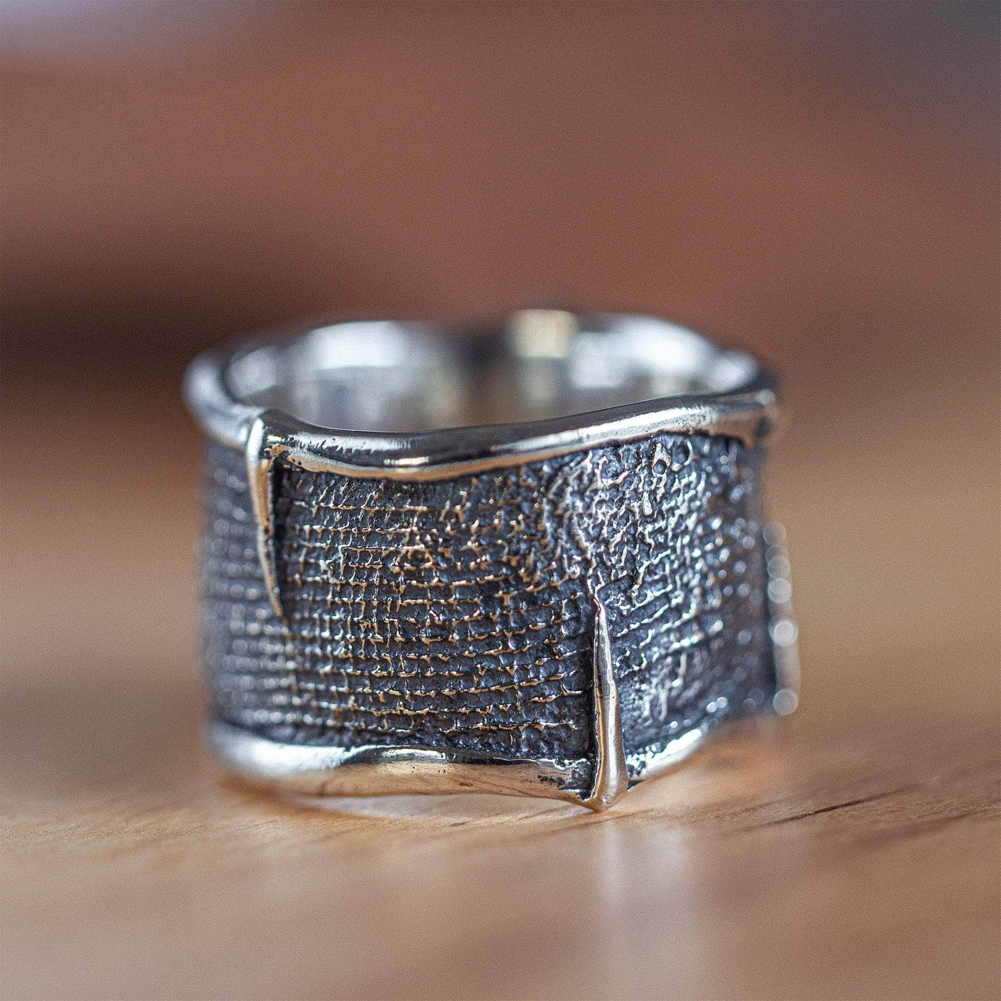 Nether Oxidized Sterling Silver Band with Textile Pattern