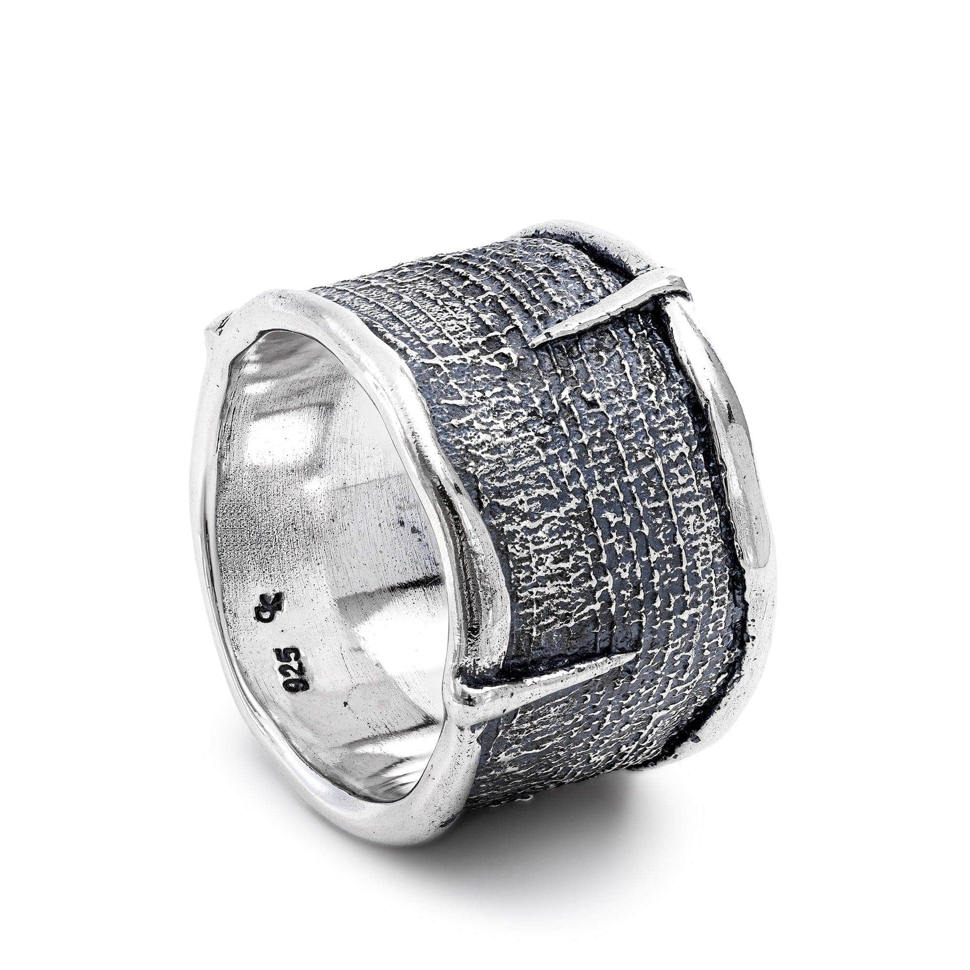 Nether Oxidized Sterling Silver Band with Textile Pattern