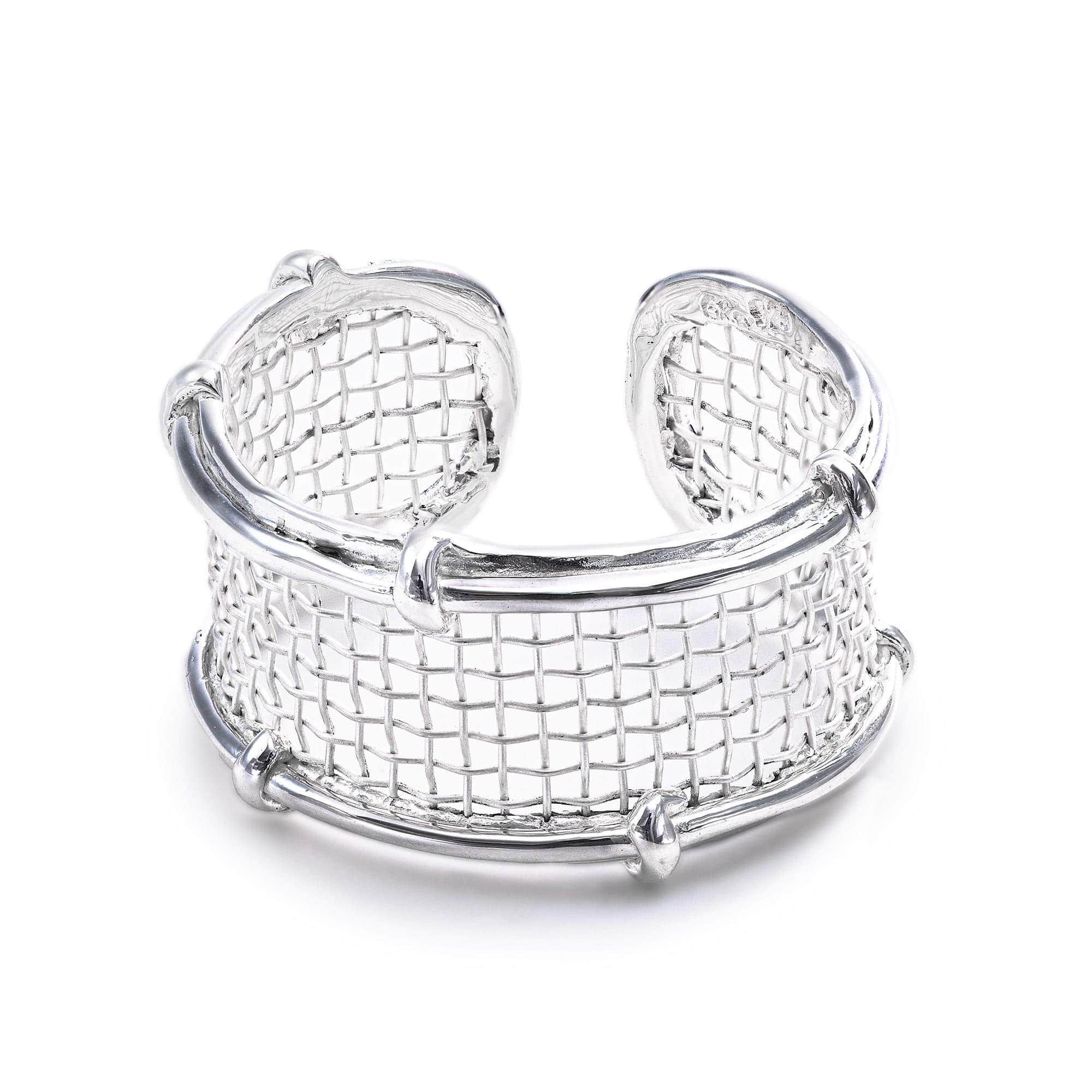 Netta Minimalist 925 Silver & Titanium Mesh Adjustable Open Band Ring