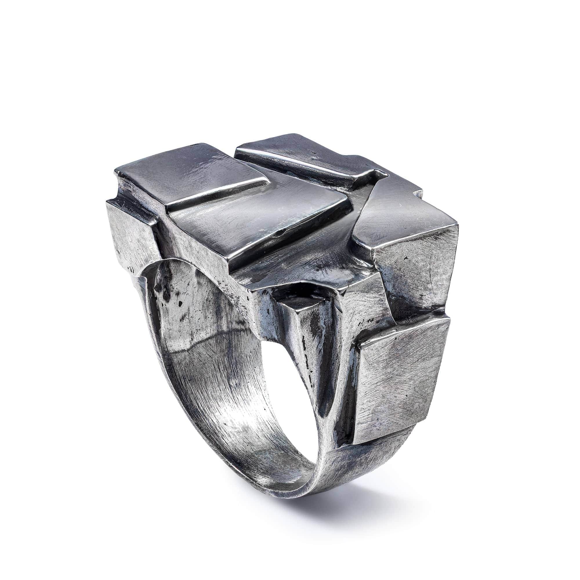 Nexus Oxidized Silver Band with Broken Glacier Effect