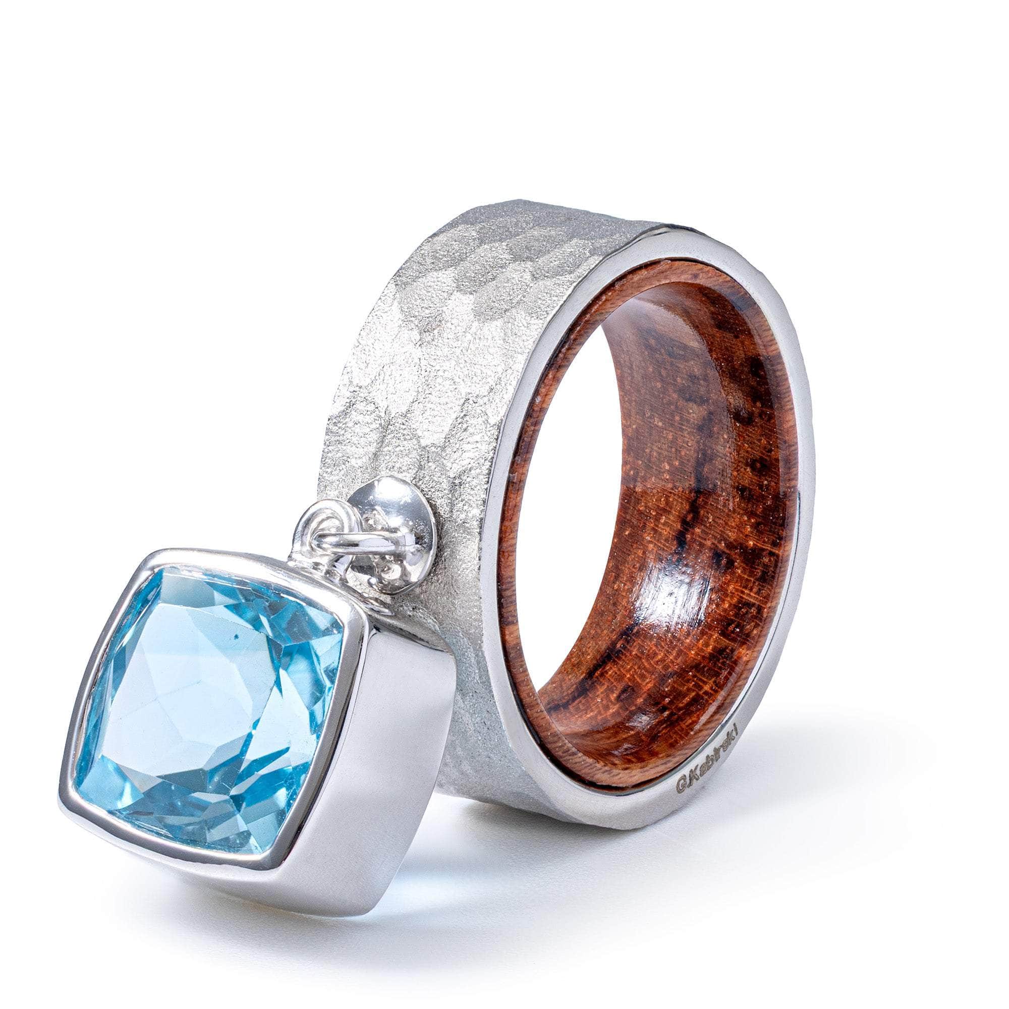 Nixie Sterling Silver Ring with Cushion Blue Topaz and Rosewood Core