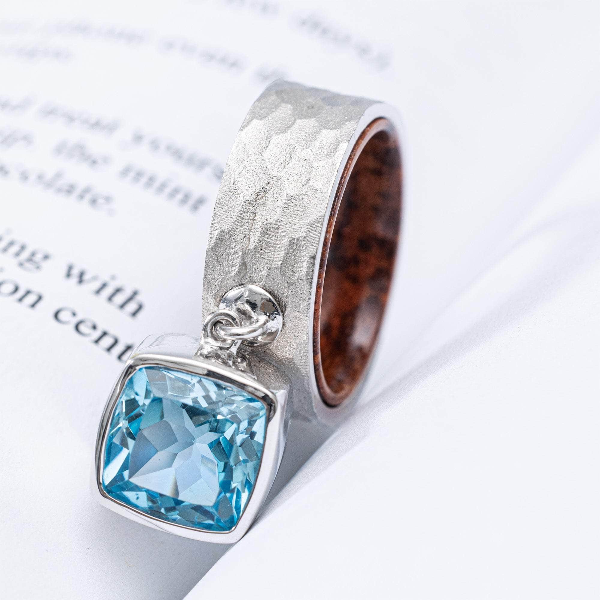 Nixie Sterling Silver Ring with Cushion Blue Topaz and Rosewood Core