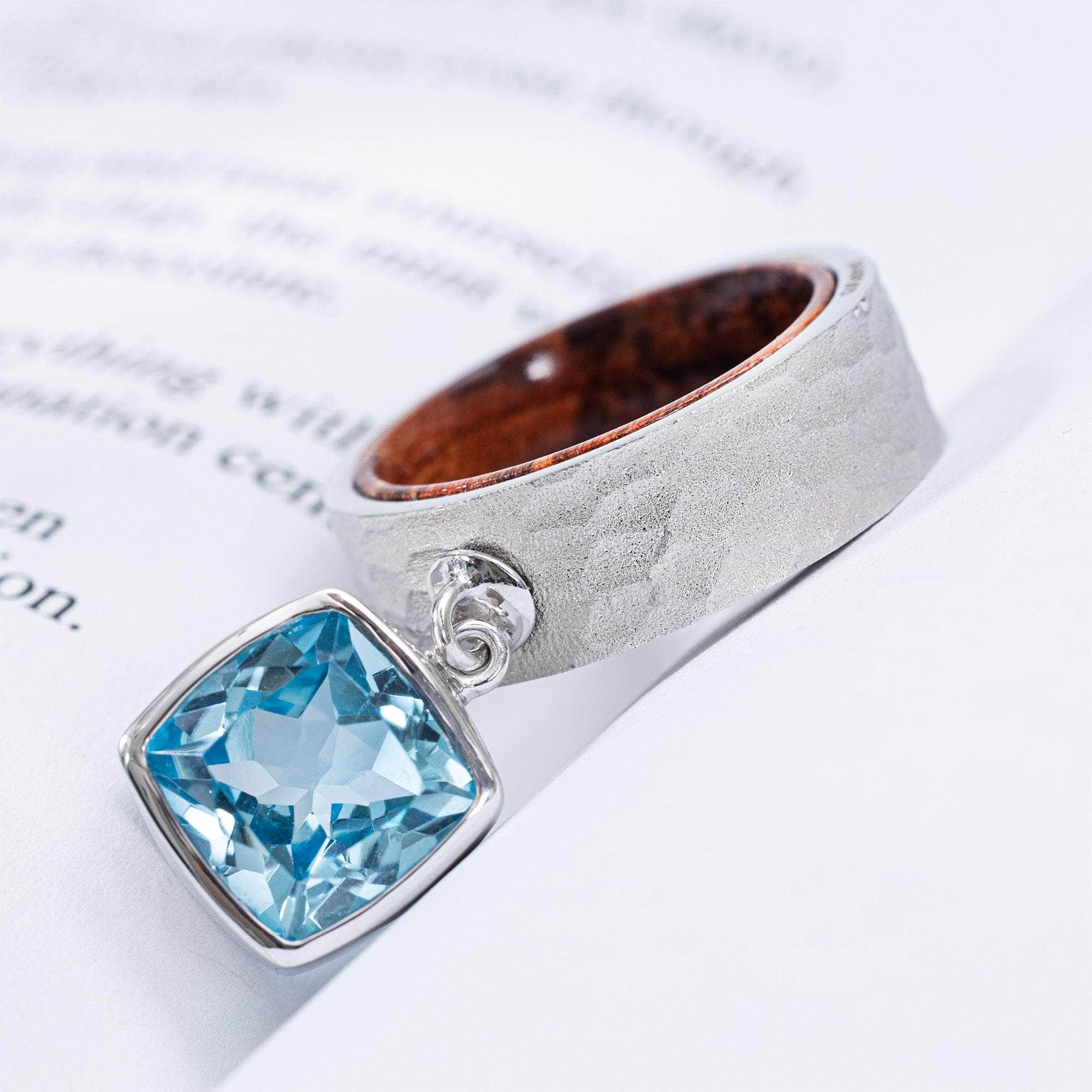 Nixie Sterling Silver Ring with Cushion Blue Topaz and Rosewood Core
