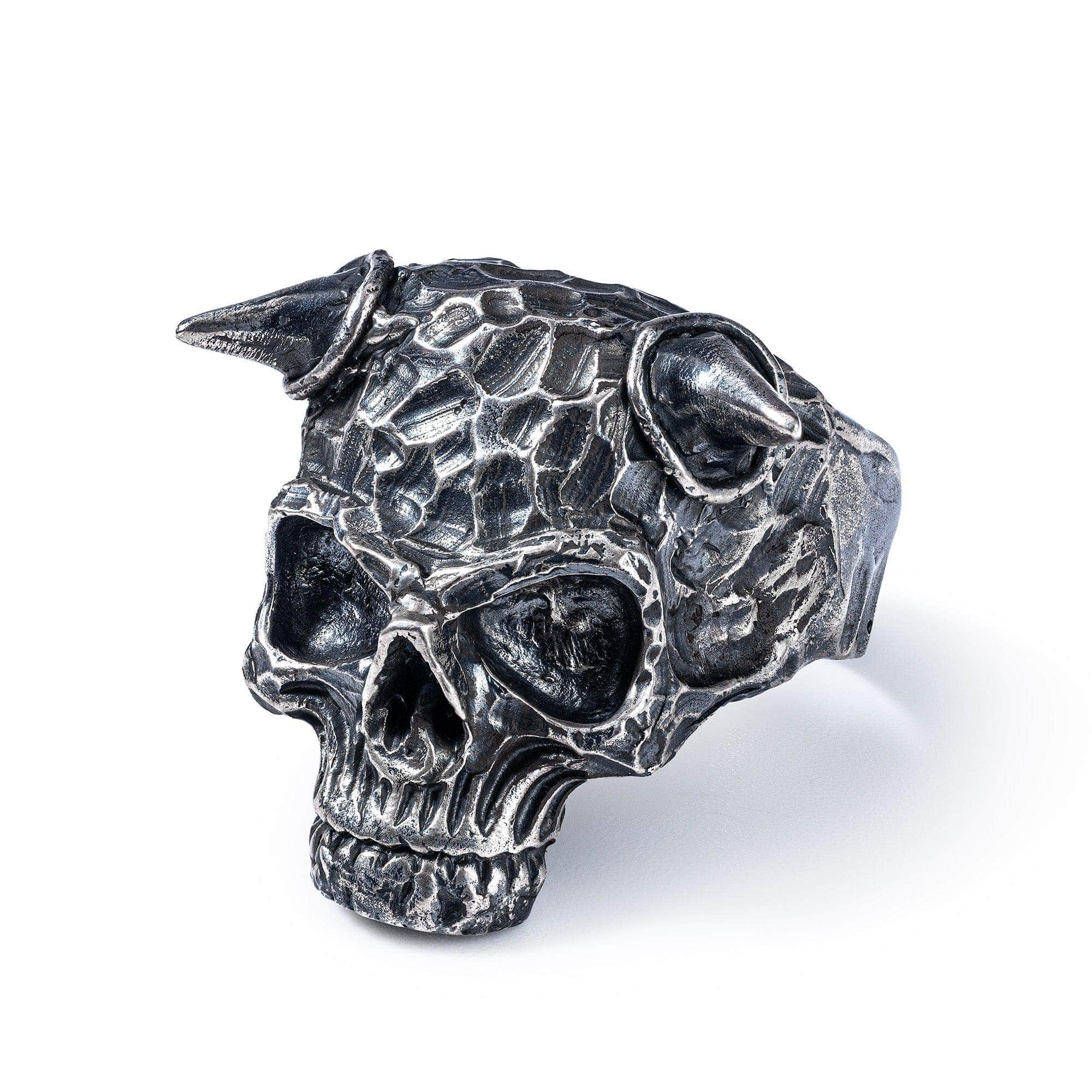 Ossicle Dark Sterling Silver Band with a Fierce Skull Design