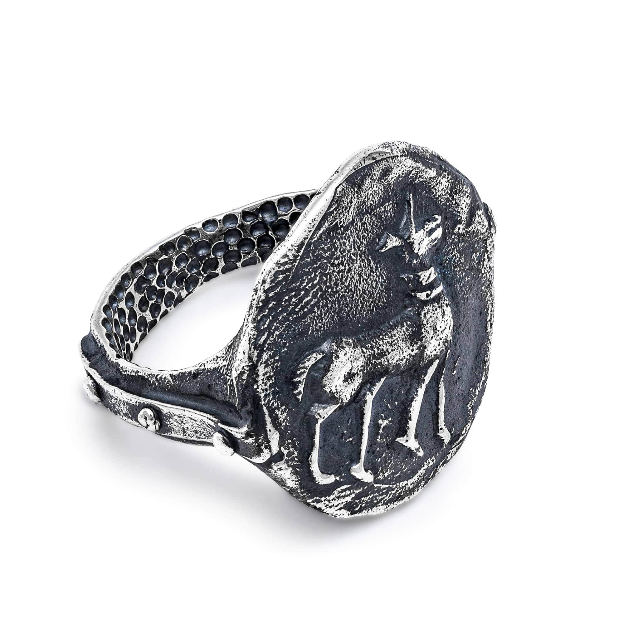 Oxidized 925 Silver Ring with Ancient Anubis Seal