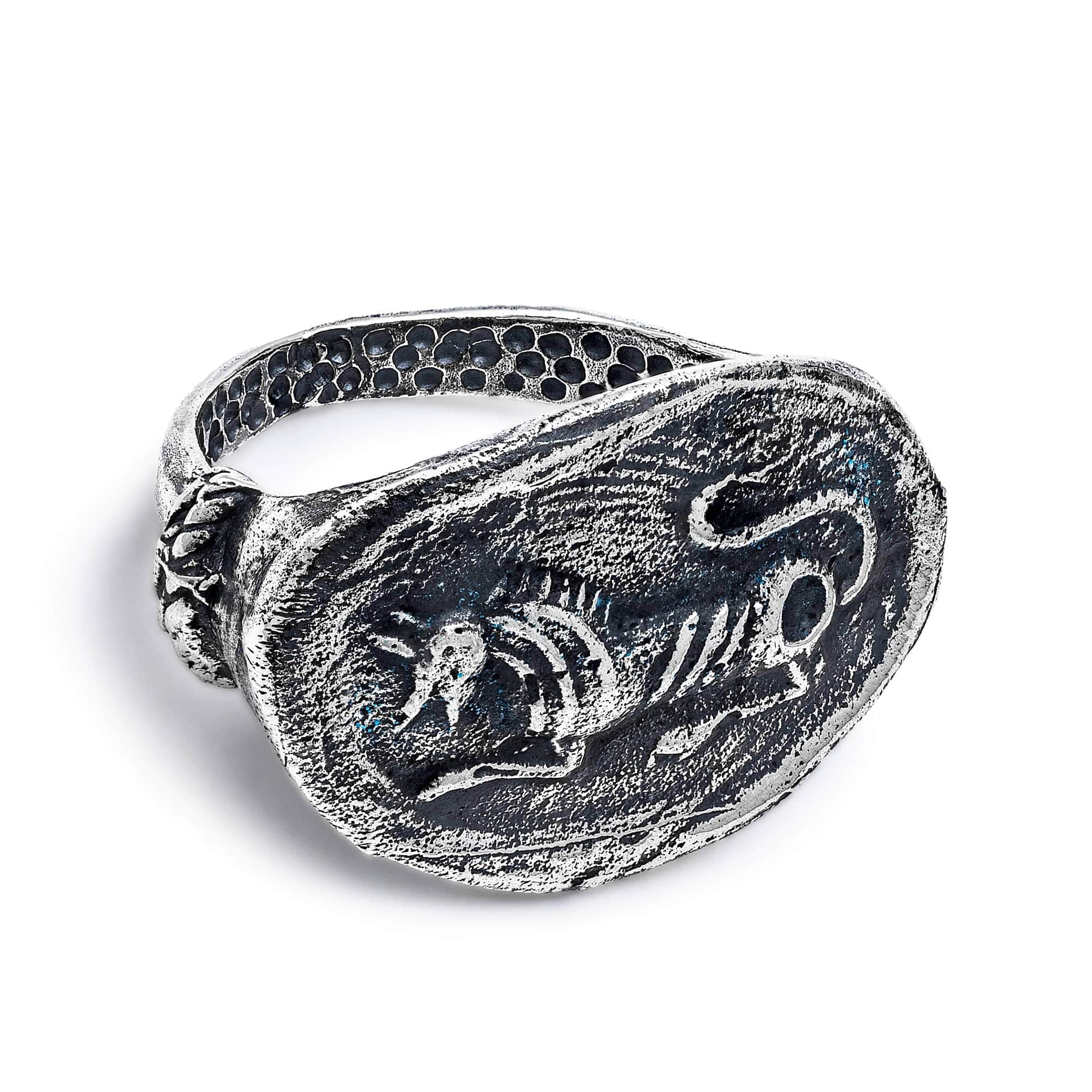 Oxidized 925 Silver Ring with Ancient Beast Seal