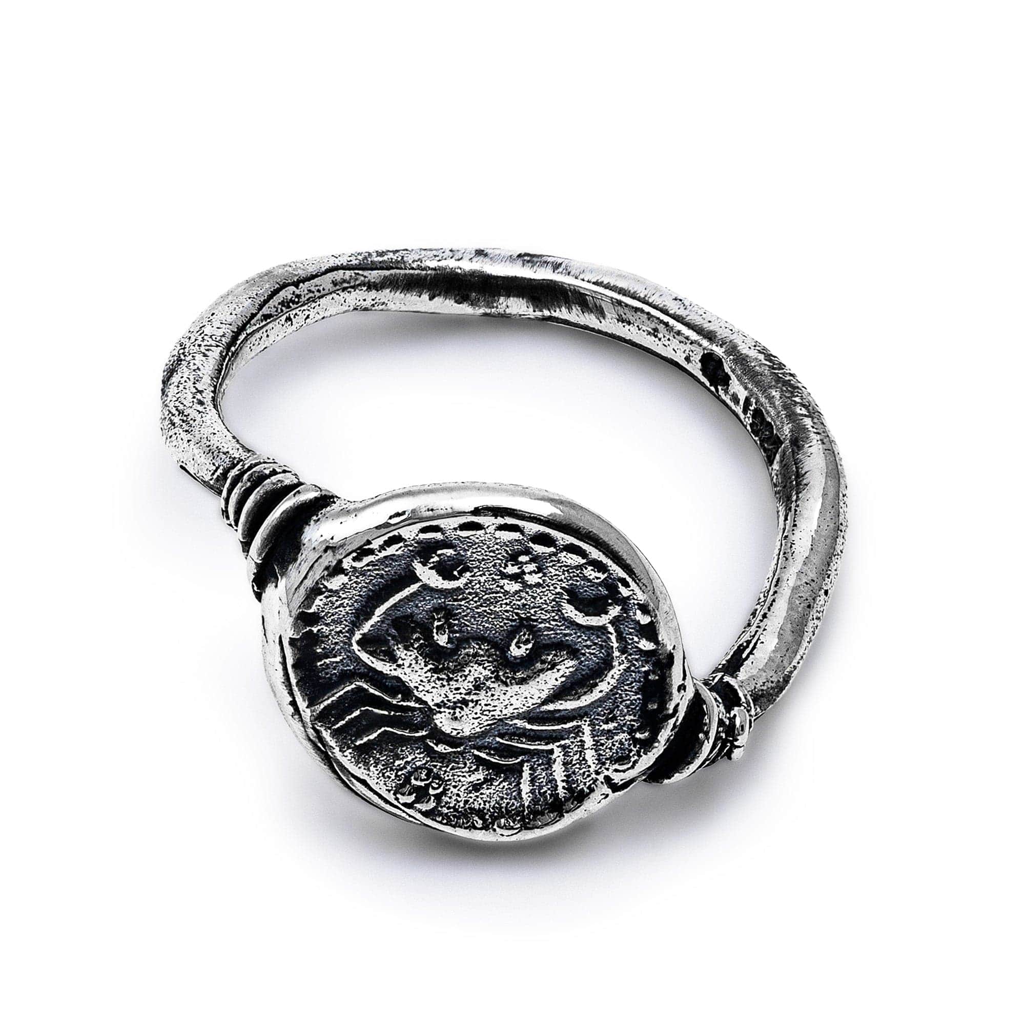 Oxidized 925 Silver Ring with Ancient Crab Seal Engraving