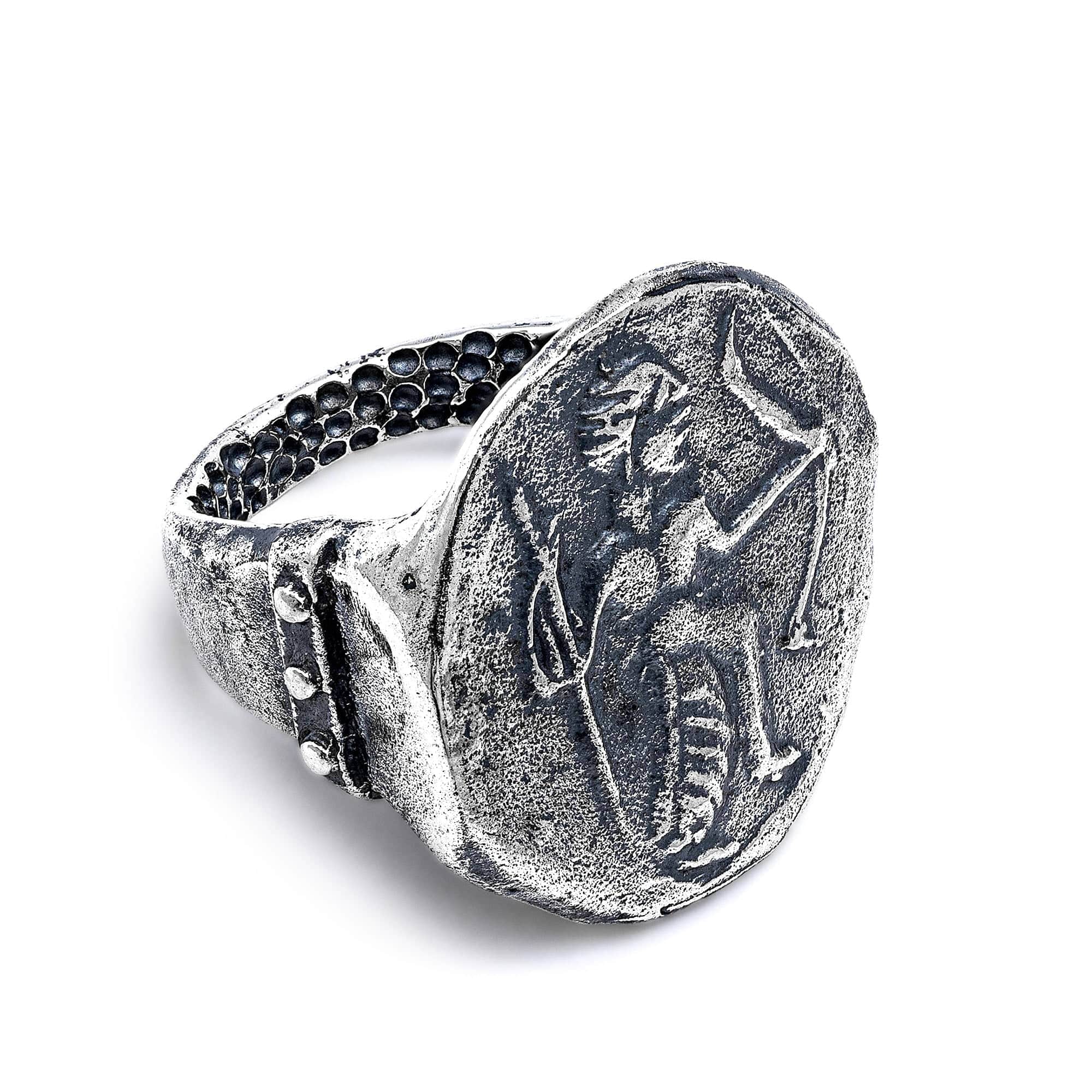 Oxidized 925 Silver Ring with Ancient Divine Bowman Seal