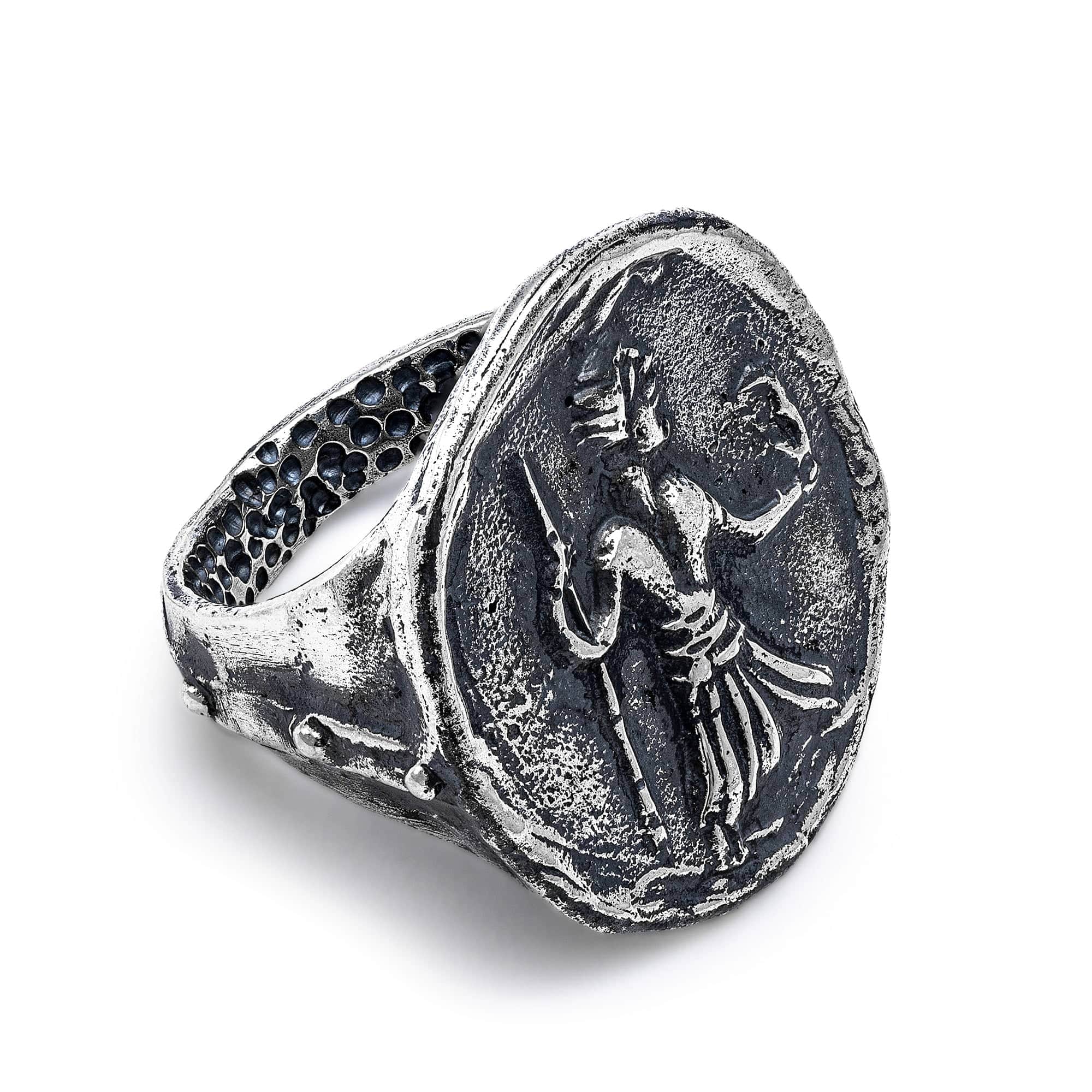 Oxidized 925 Silver Ring with Ancient Fire Seal
