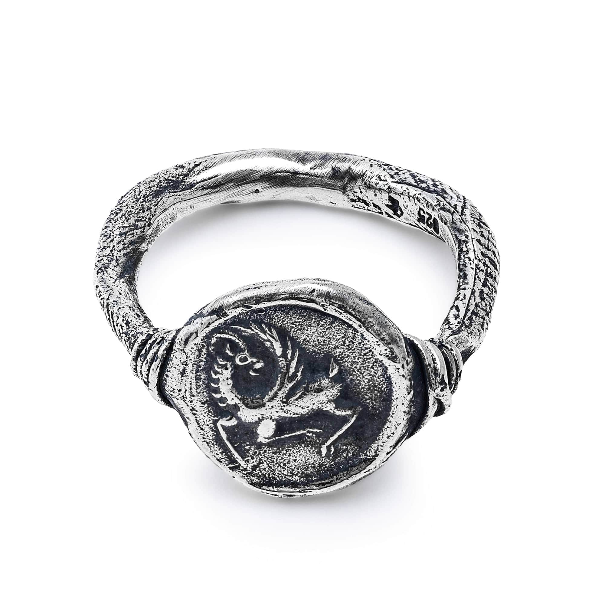 Oxidized 925 Silver Ring with Ancient Griffin Seal Engraving