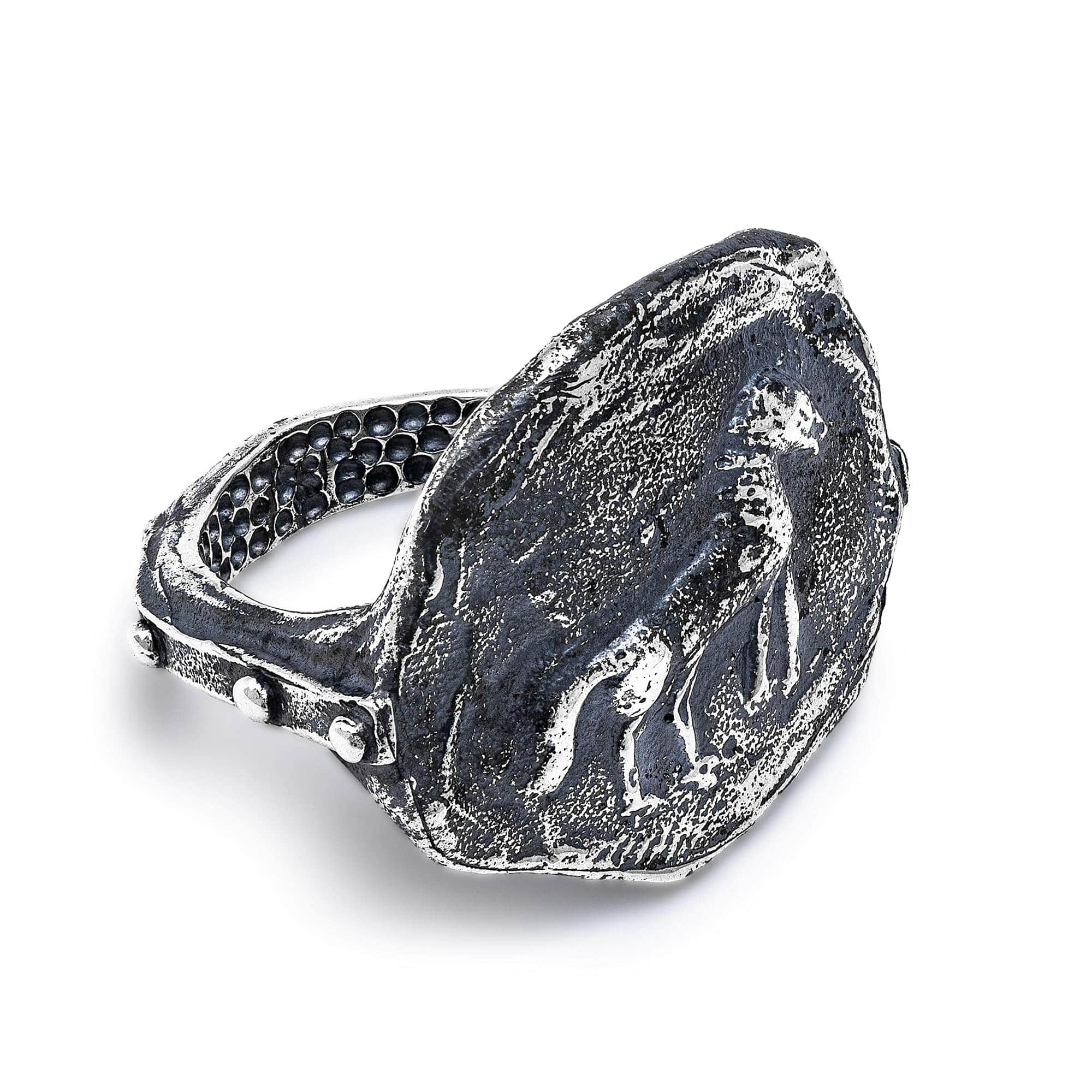 Oxidized 925 Silver Ring with Ancient Horse Seal