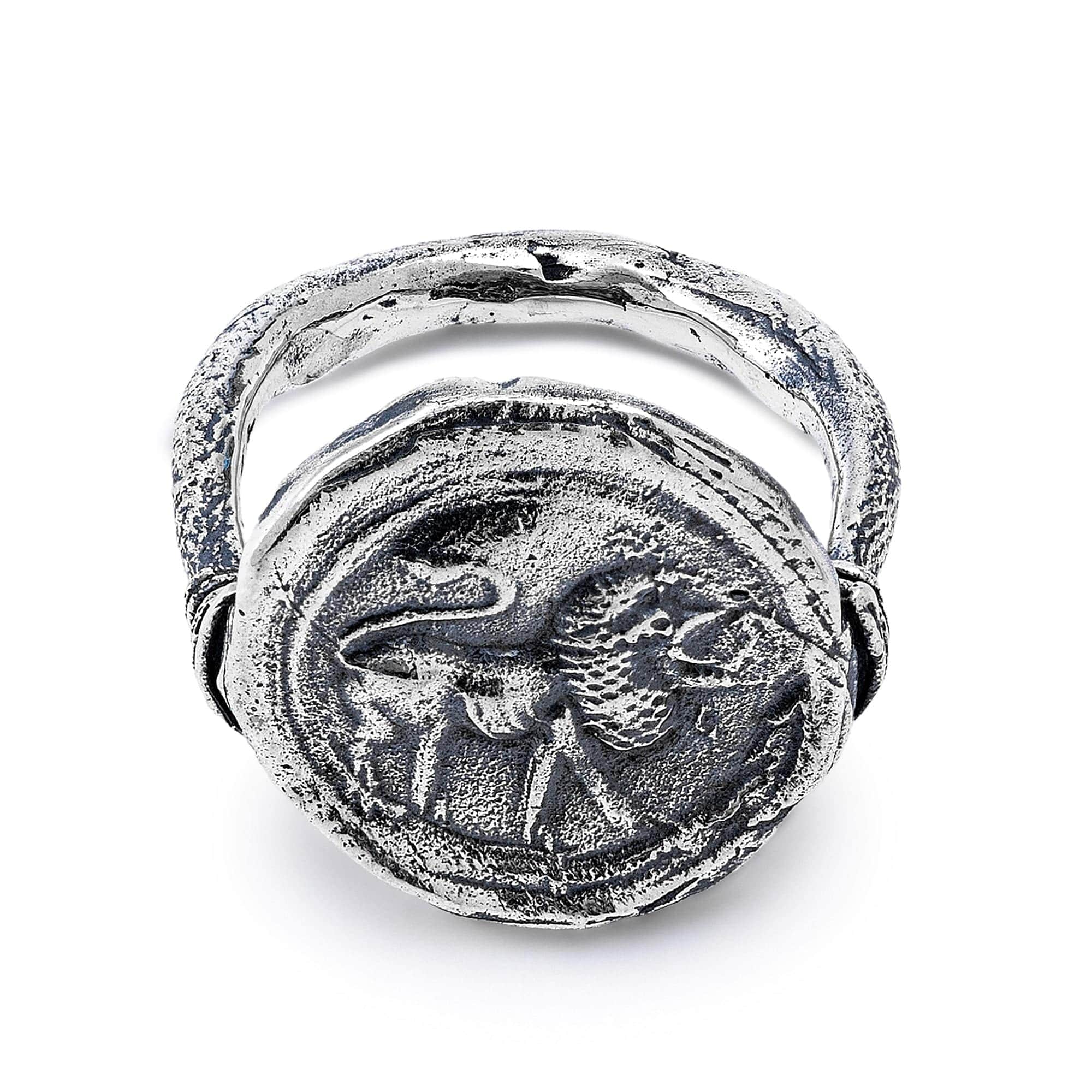 Oxidized 925 Silver Ring with Ancient Lion Seal Engraving
