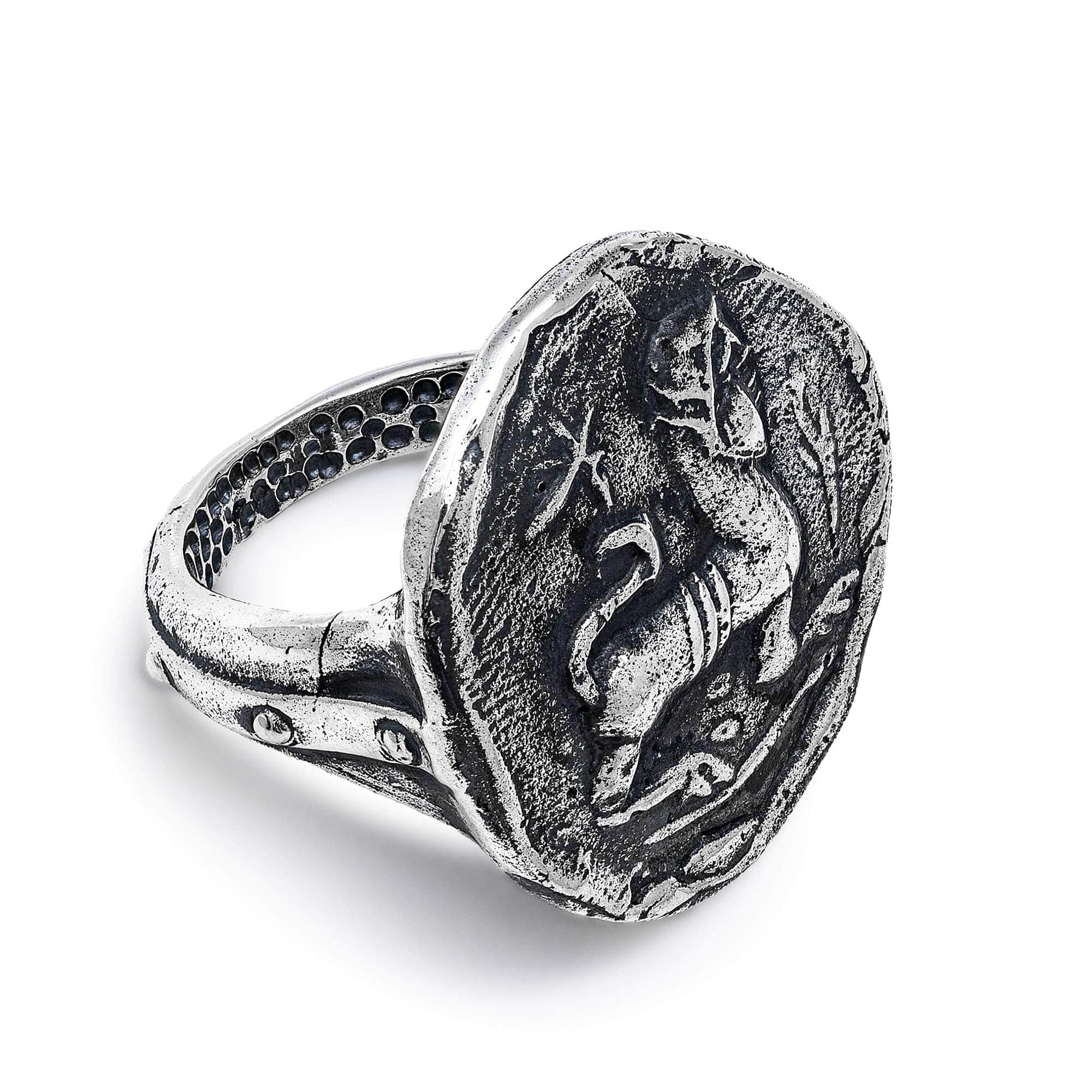 Oxidized 925 Silver Ring with Ancient Lion Warrior Seal