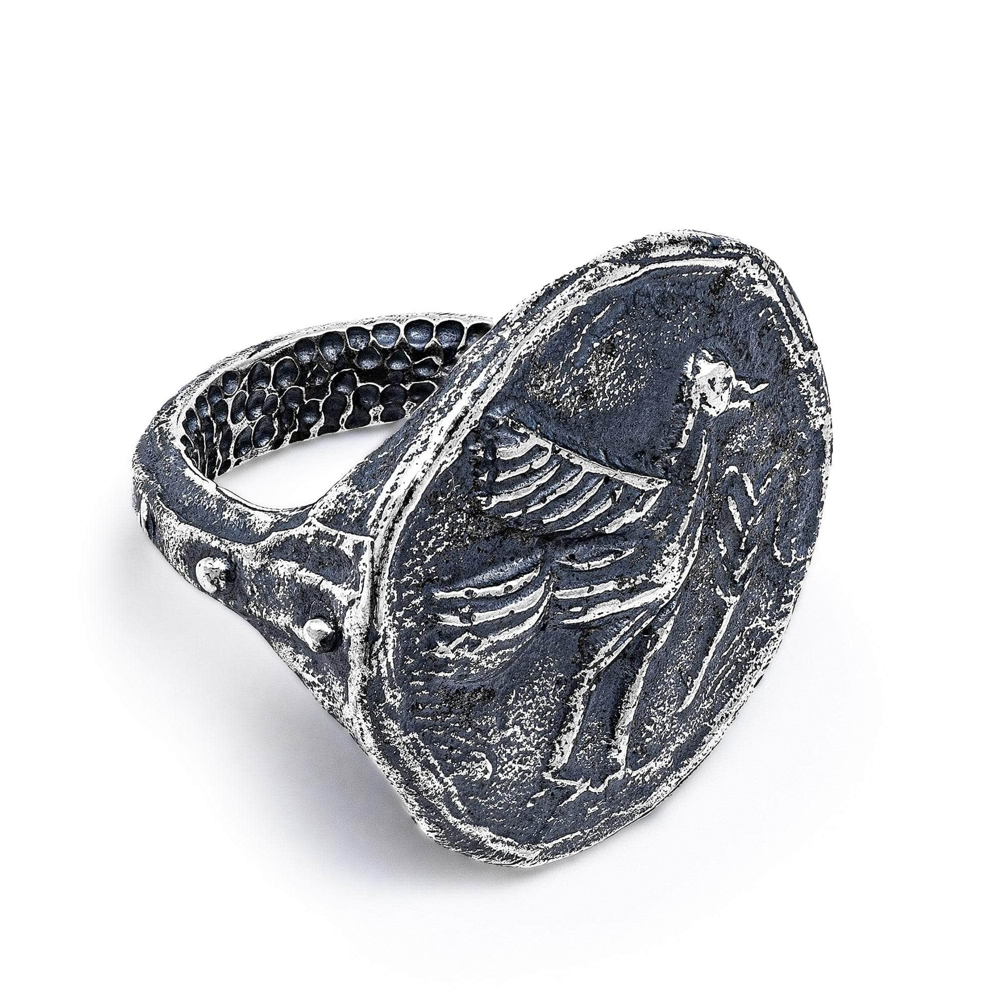 Oxidized 925 Silver Ring with Ancient Messenger Seal