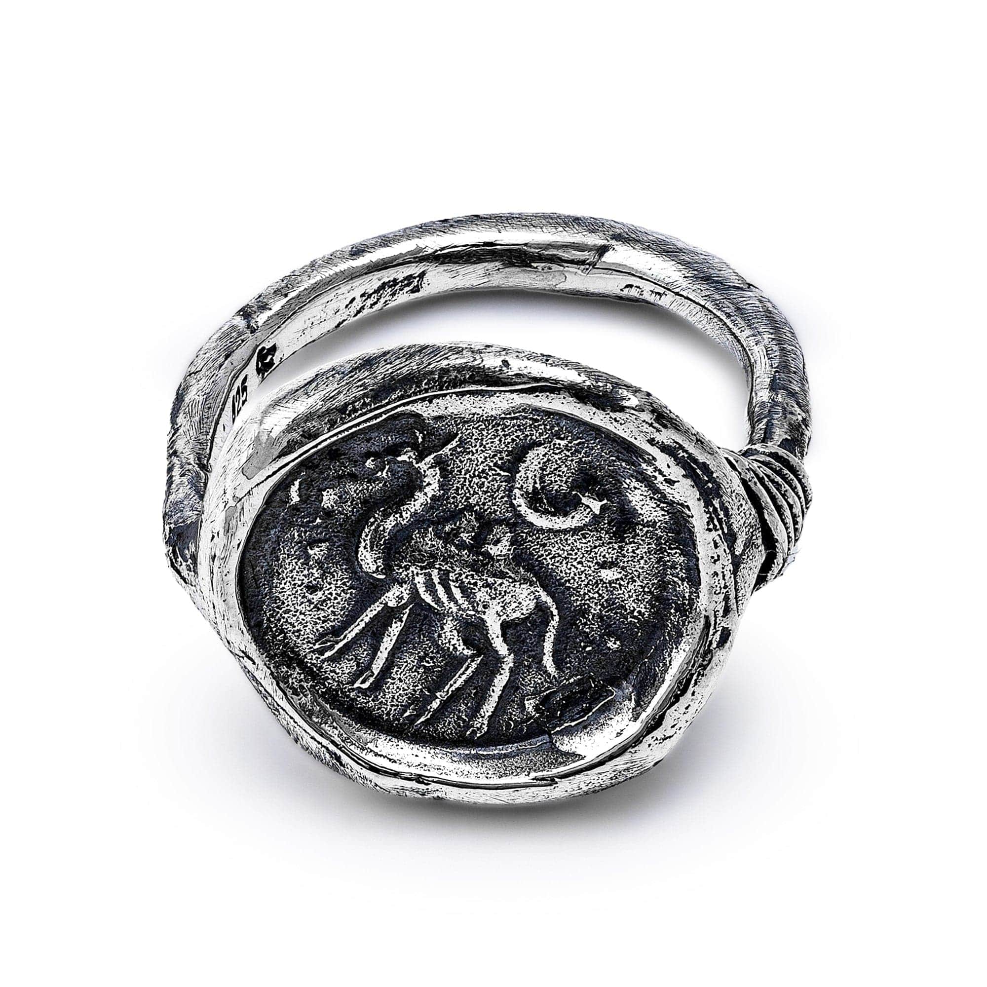 Oxidized 925 Silver Ring with Ancient Moonlit Camel Seal Engraving